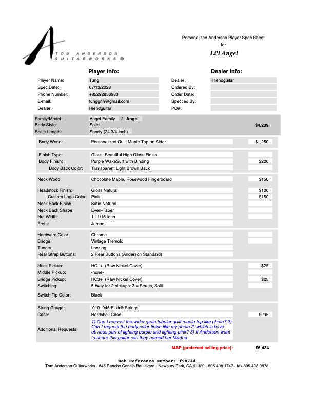 Anderson Li'l angel preorder - HIENDGUITAR HIENDGUITAR