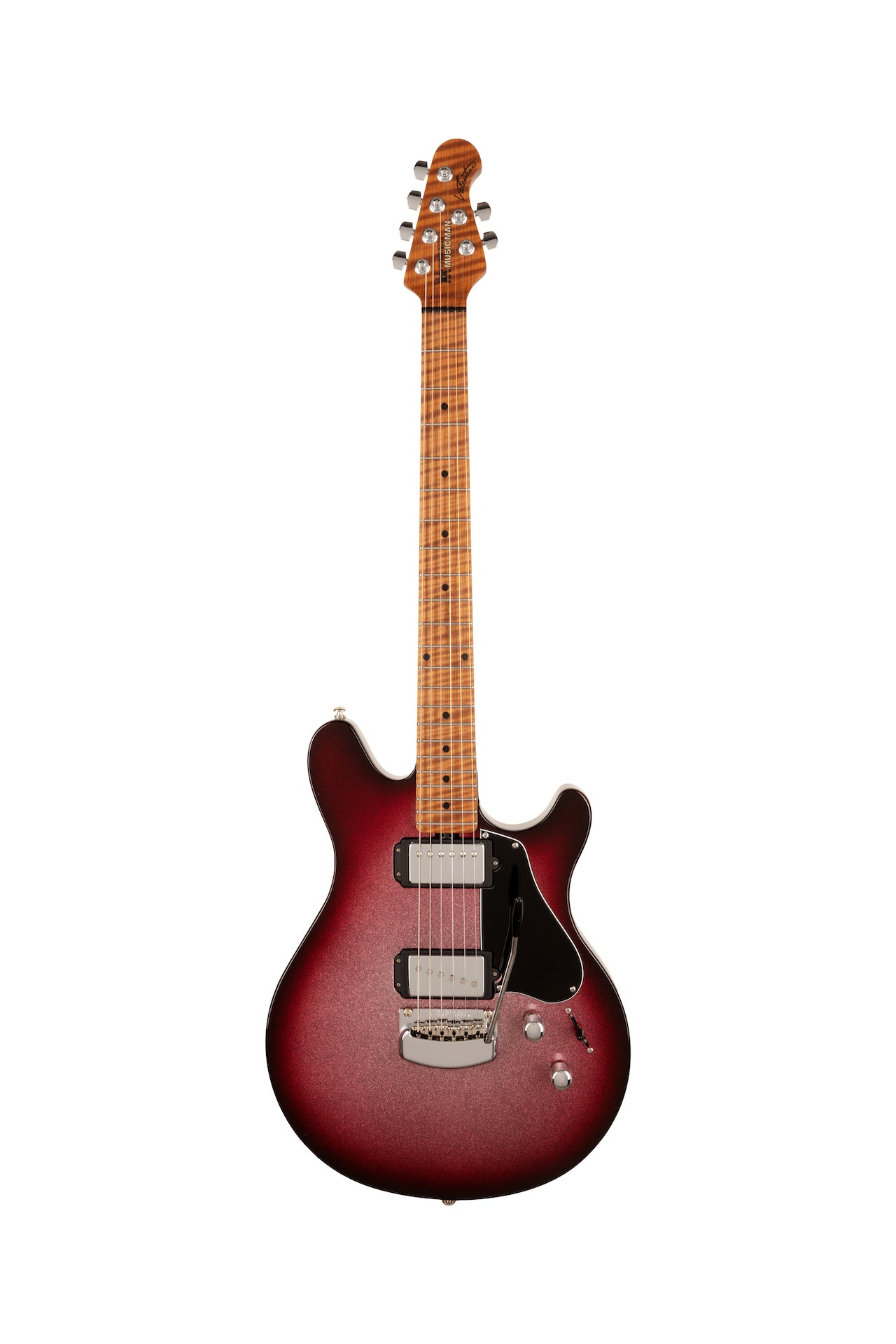Ernie Ball Music Man Valentine Tremolo Electric Guitar - Maroon Sparkle Burst H00556 - HIENDGUITAR Musicman GUITAR