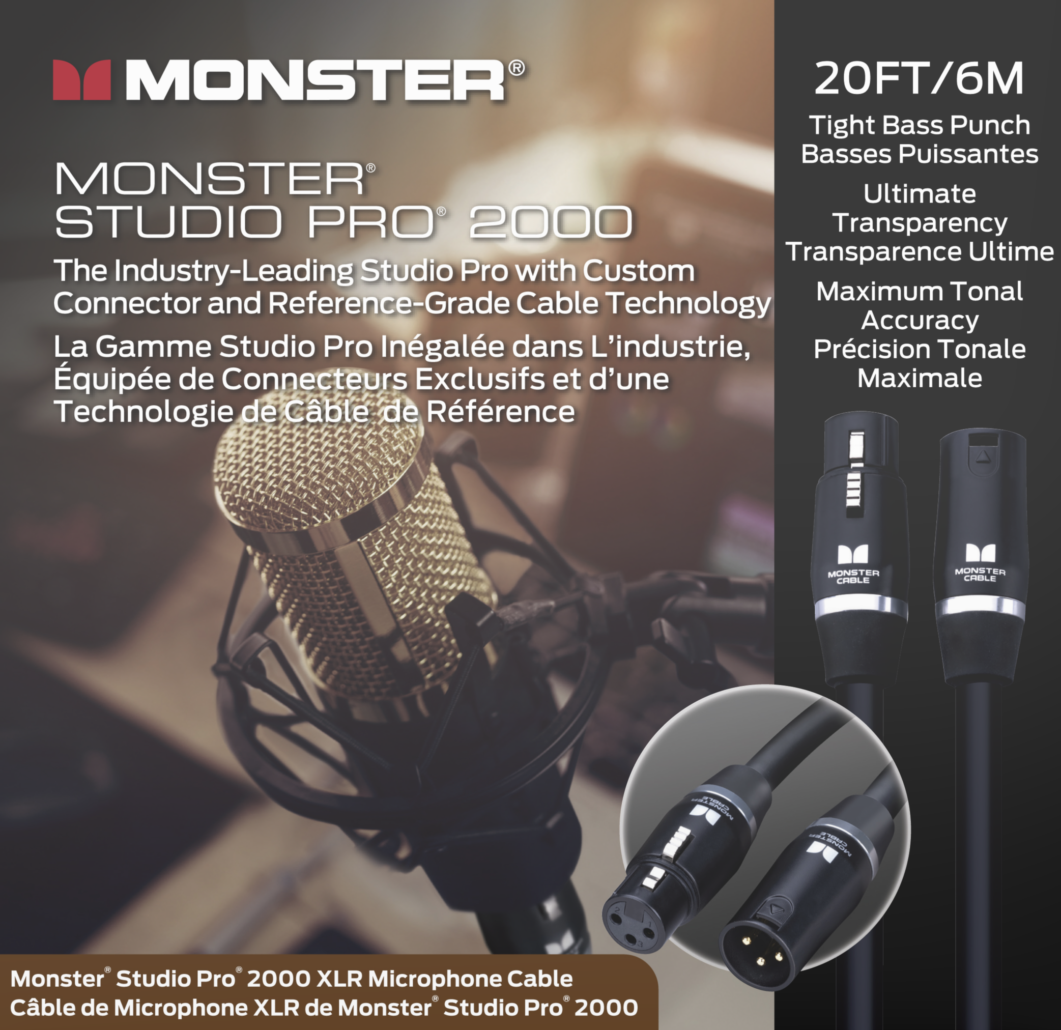 Monster® Prolink Studio Pro 2000 Microphone Cable - HIENDGUITAR 20ft(6m) 20ft(6m) Monstercable Cable