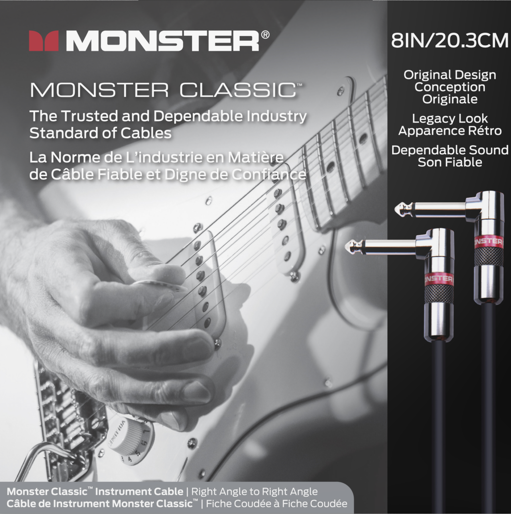Monster® Prolink Classic™ Instrument Cable Monstercable 8in(20.3cm) / Angle-Angle - HIENDGUITAR.COM
