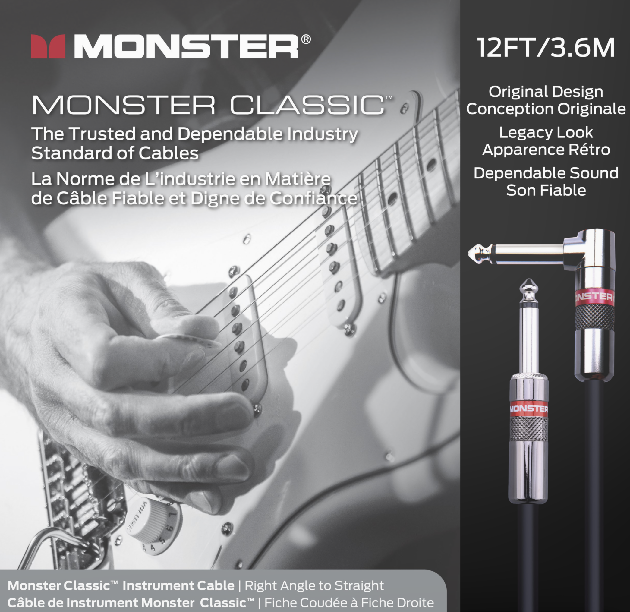 Monster® Prolink Classic™ Instrument Cable Monstercable 12ft(3.6m) / Straight-Angle - HIENDGUITAR.COM