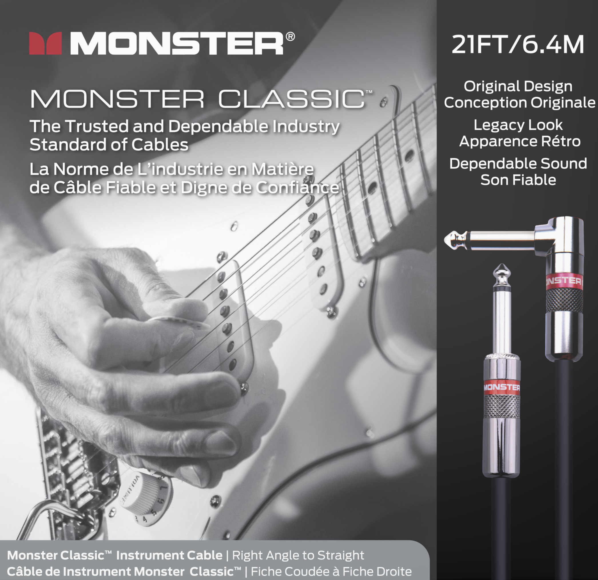 Monster® Prolink Classic™ Instrument Cable Monstercable 21ft(6.4m) / Straight-Angle - HIENDGUITAR.COM