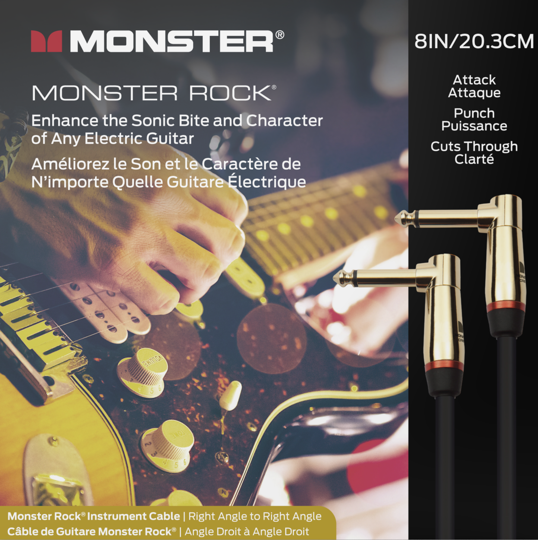 Monster® Prolink Rock Instrument Cable - HIENDGUITAR 8in(20.3cm) / Angle-Angle 8in(20.3cm) Monstercable Cable