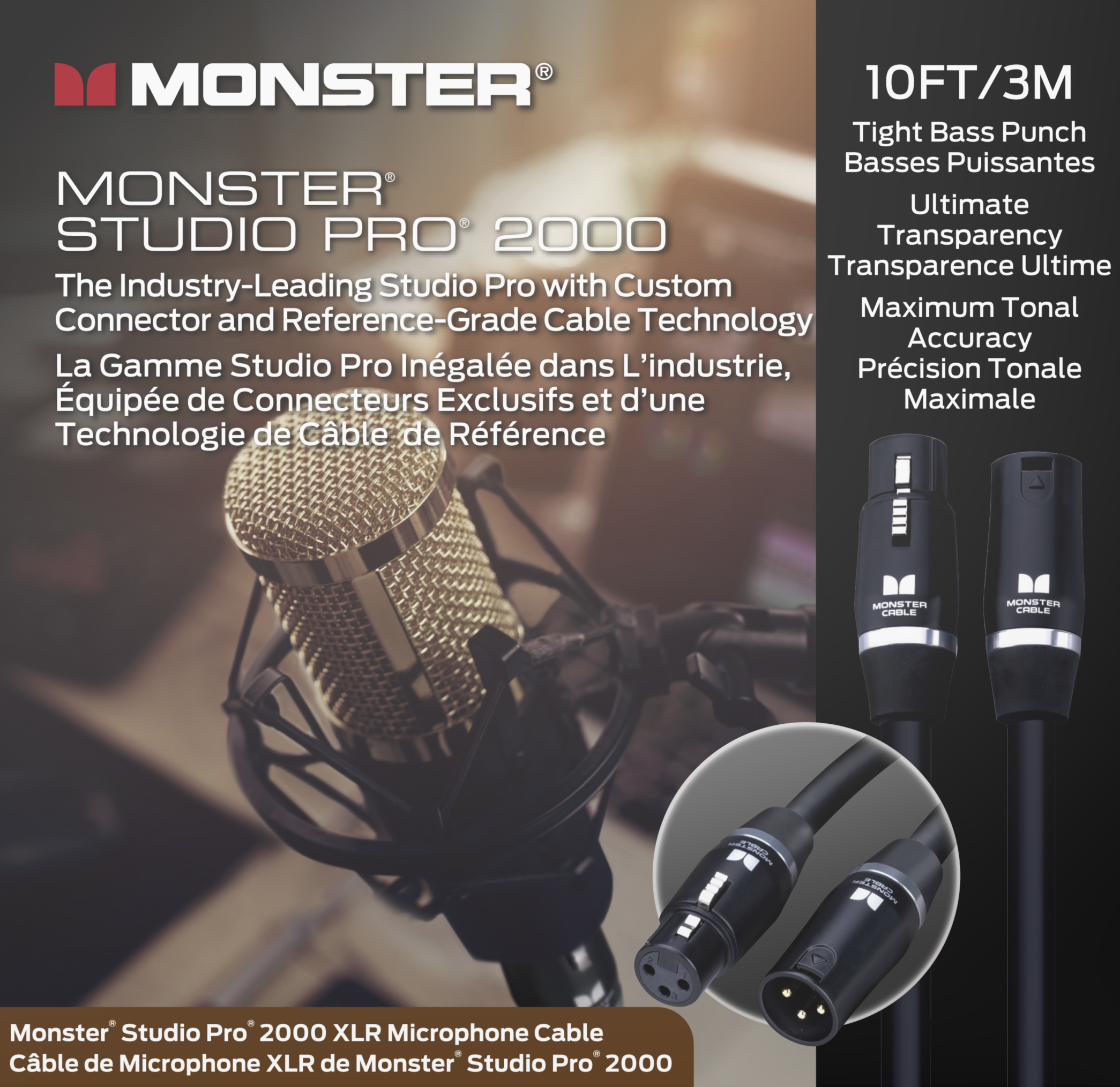 Monster® Prolink Studio Pro 2000 Microphone Cable - HIENDGUITAR 10ft(3m) 10ft(3m) Monstercable Cable