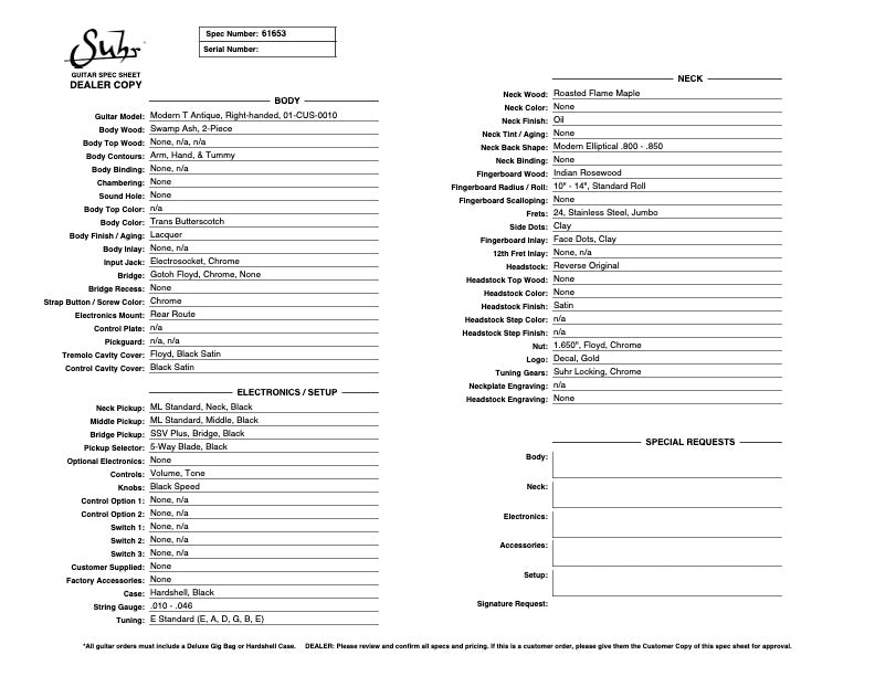 Suhr Custom modern T antique trans butterscotch 61653 - HIENDGUITAR SUHR GUITAR