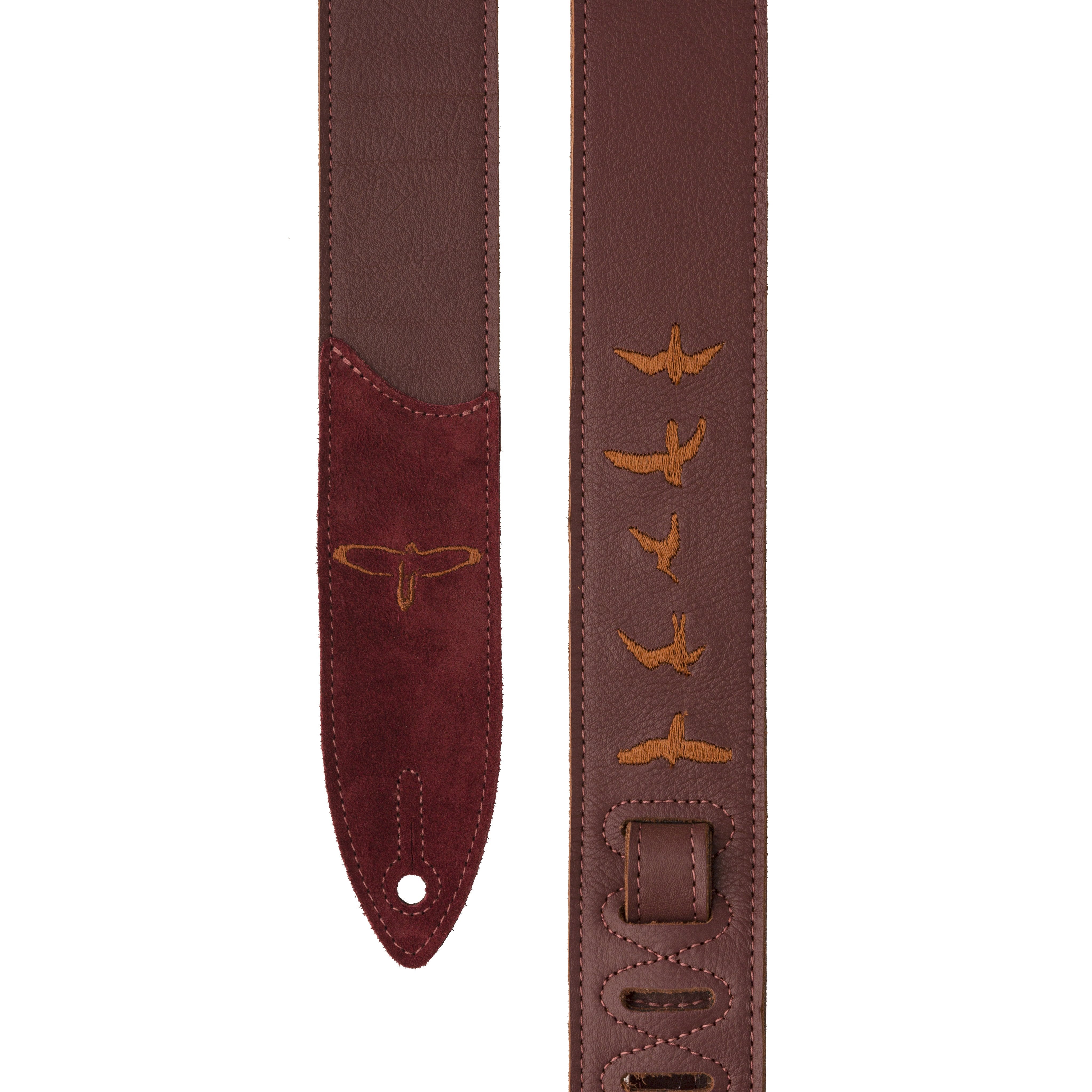 PRS Premium Leather Strap Birds Emroidery Burgundy ACC-3167 - HIENDGUITAR   PRS straps