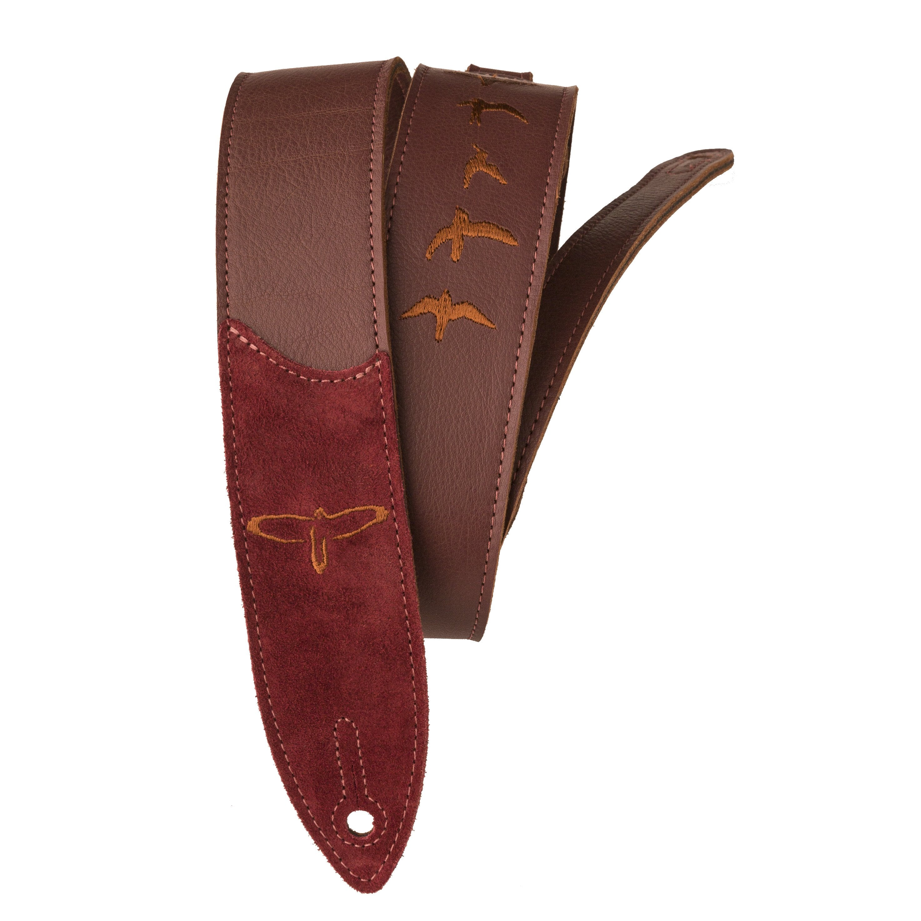 PRS Premium Leather Strap Birds Emroidery Burgundy ACC-3167 - HIENDGUITAR PRS straps
