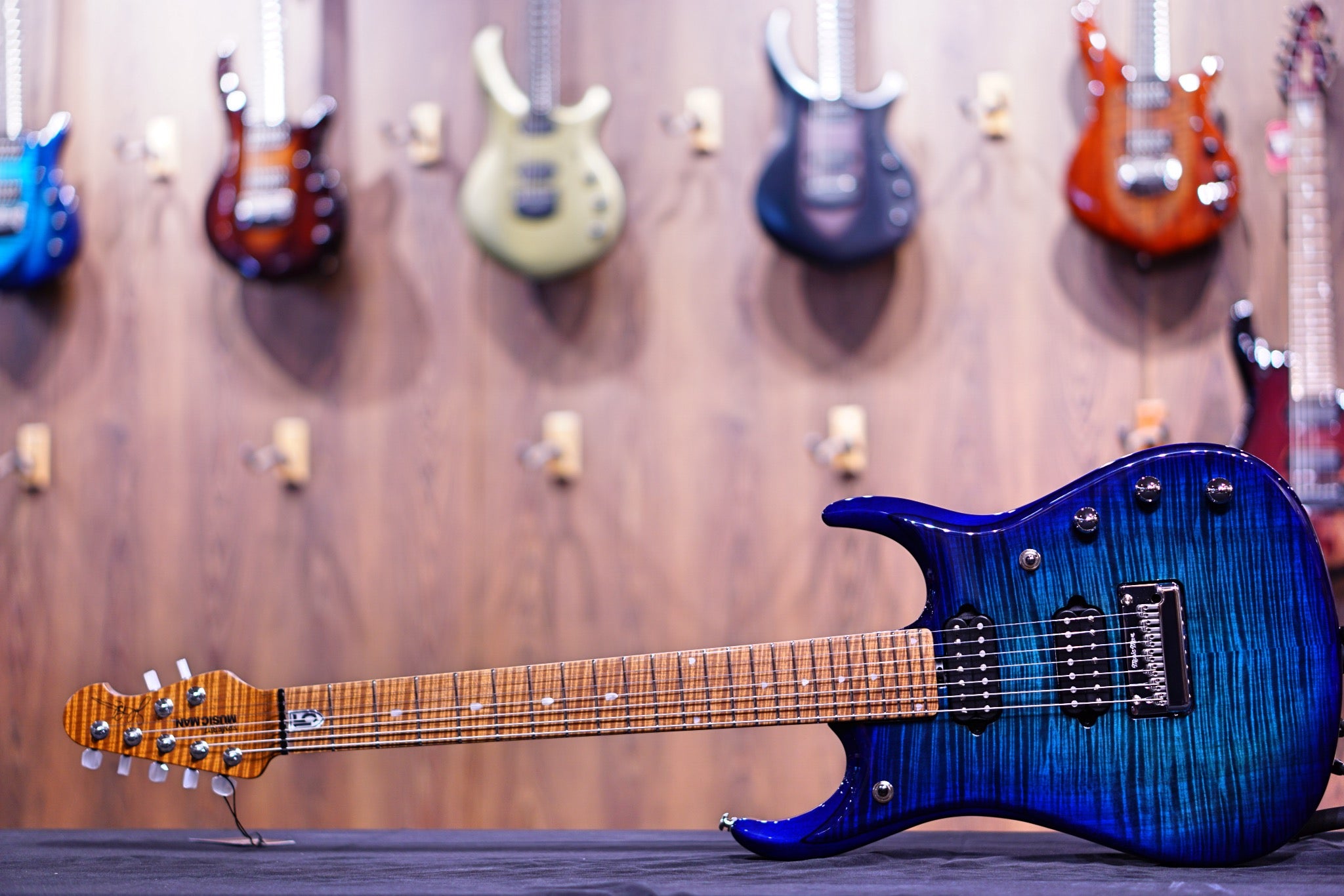 Musicman JP15 7-String - Cerulean Paradise Flame - Roasted Maple F94627 - HIENDGUITAR Musicman GUITAR