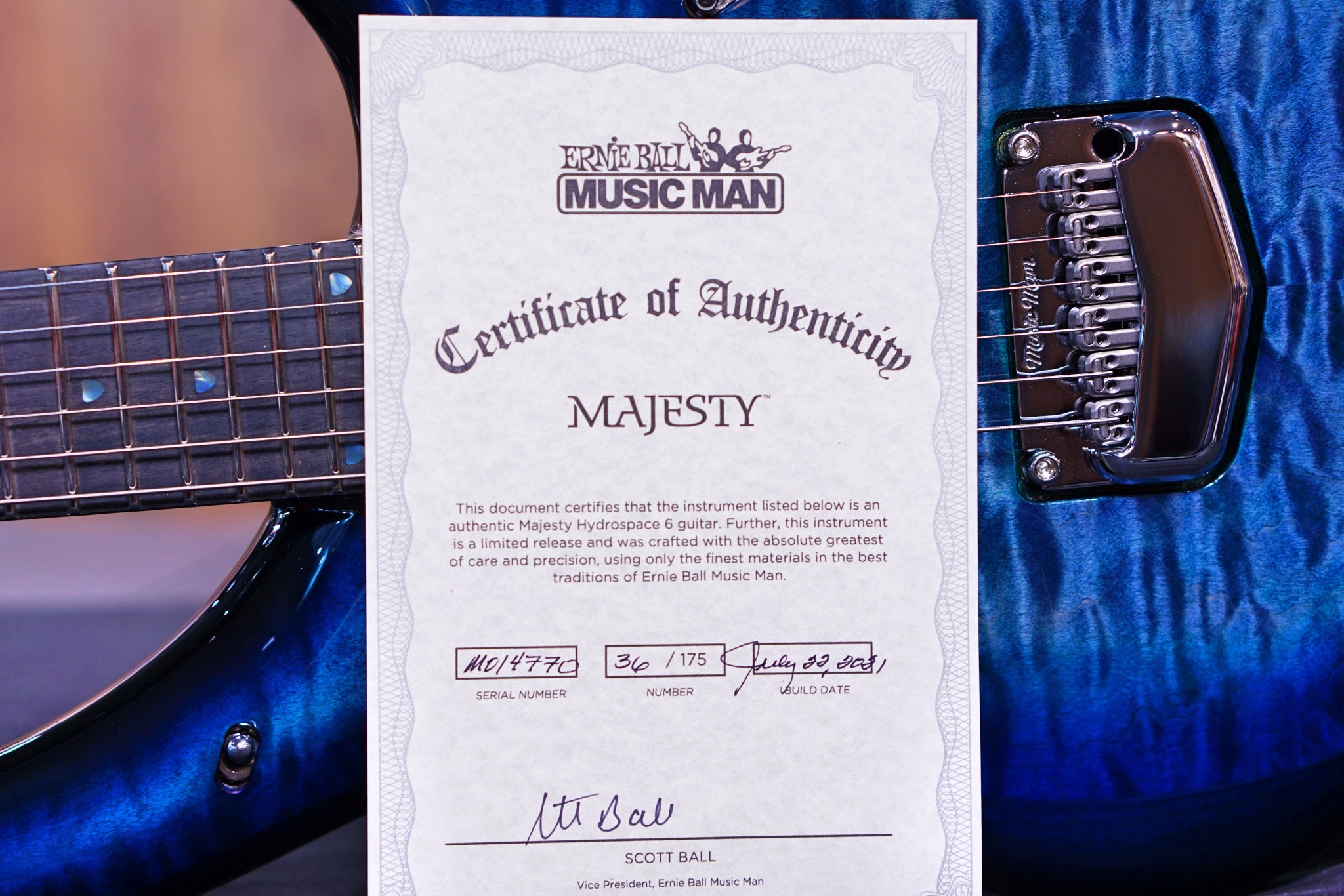 Ernie Ball Music Man John Petrucci Majesty Electric Guitar - Hydrospace with Ebony Fingerboard M014770 - HIENDGUITAR Musicman GUITAR