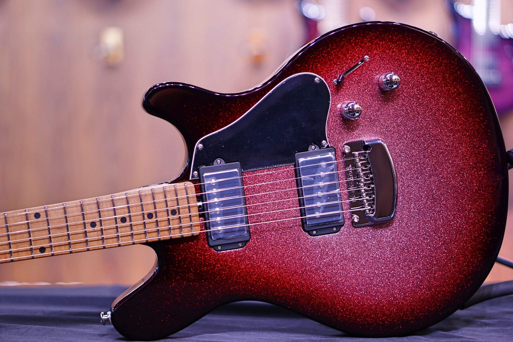 Ernie Ball Music Man Valentine Tremolo Electric Guitar - Maroon Sparkle Burst H00556 - HIENDGUITAR Musicman GUITAR