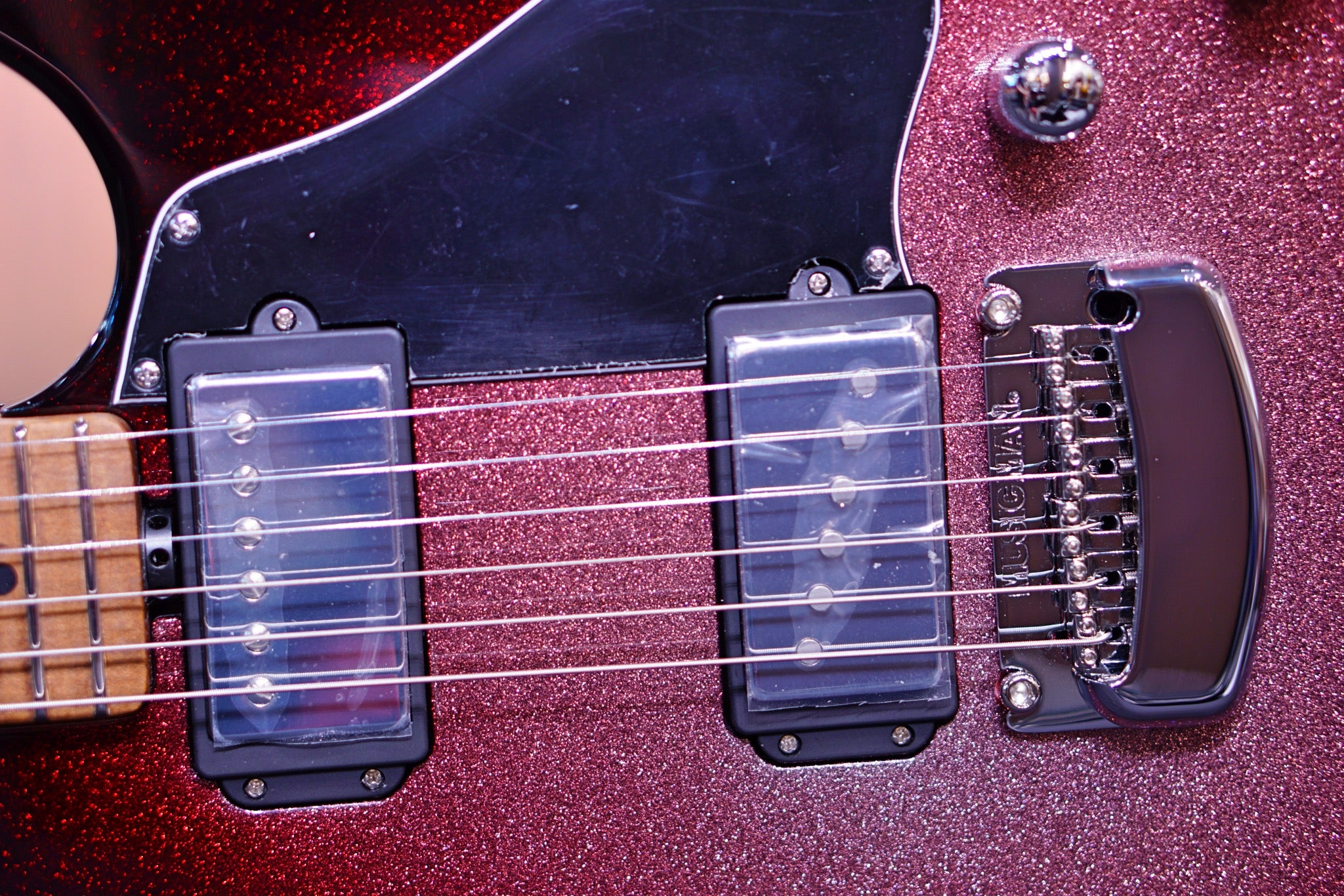 Ernie Ball Music Man Valentine Tremolo Electric Guitar - Maroon Sparkle Burst H00556 - HIENDGUITAR Musicman GUITAR