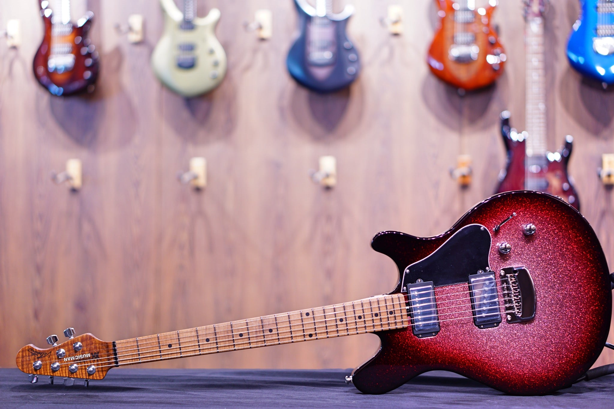 Ernie Ball Music Man Valentine Tremolo Electric Guitar - Maroon Sparkle Burst H00556 - HIENDGUITAR Musicman GUITAR