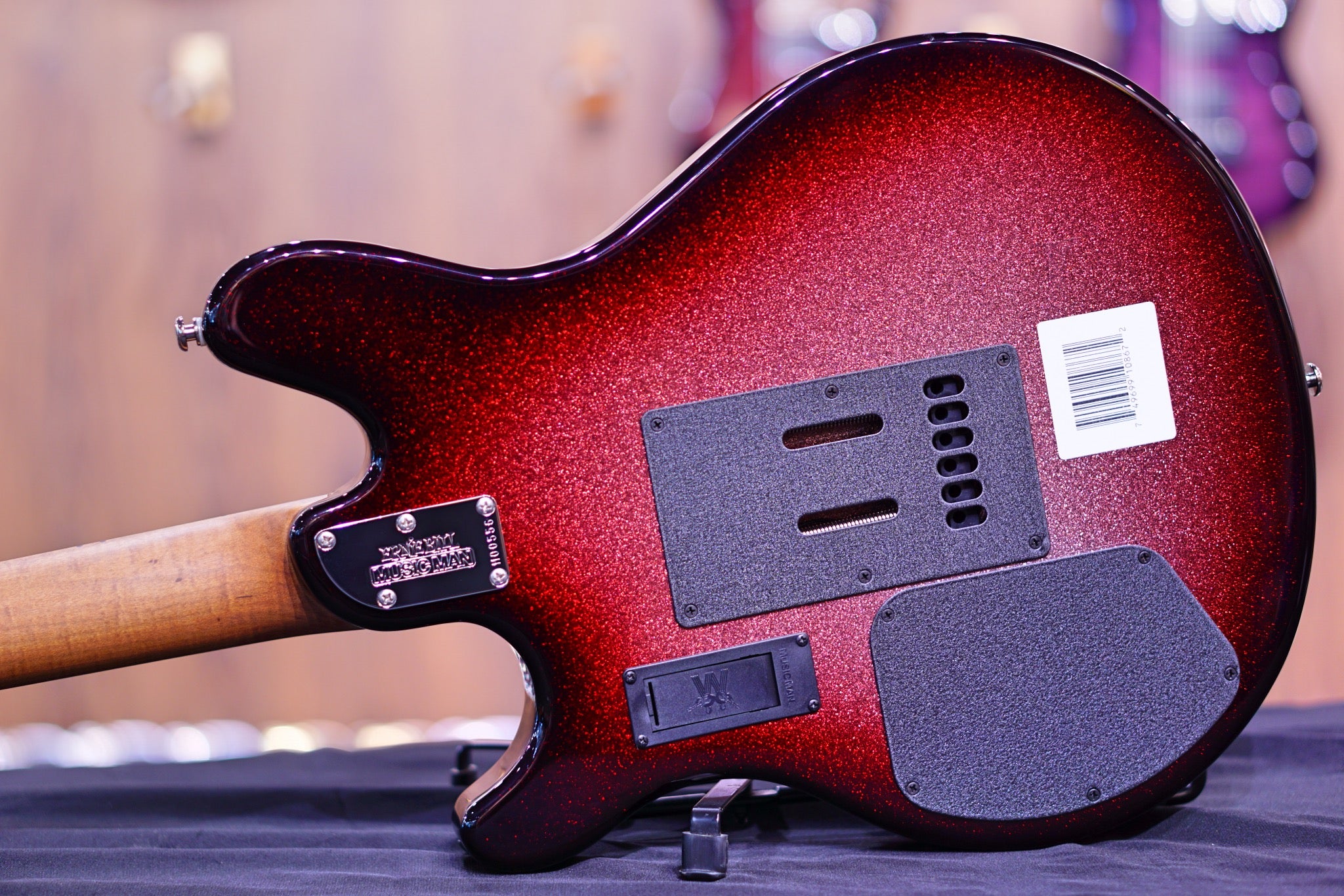 Ernie Ball Music Man Valentine Tremolo Electric Guitar - Maroon Sparkle Burst H00556 - HIENDGUITAR Musicman GUITAR