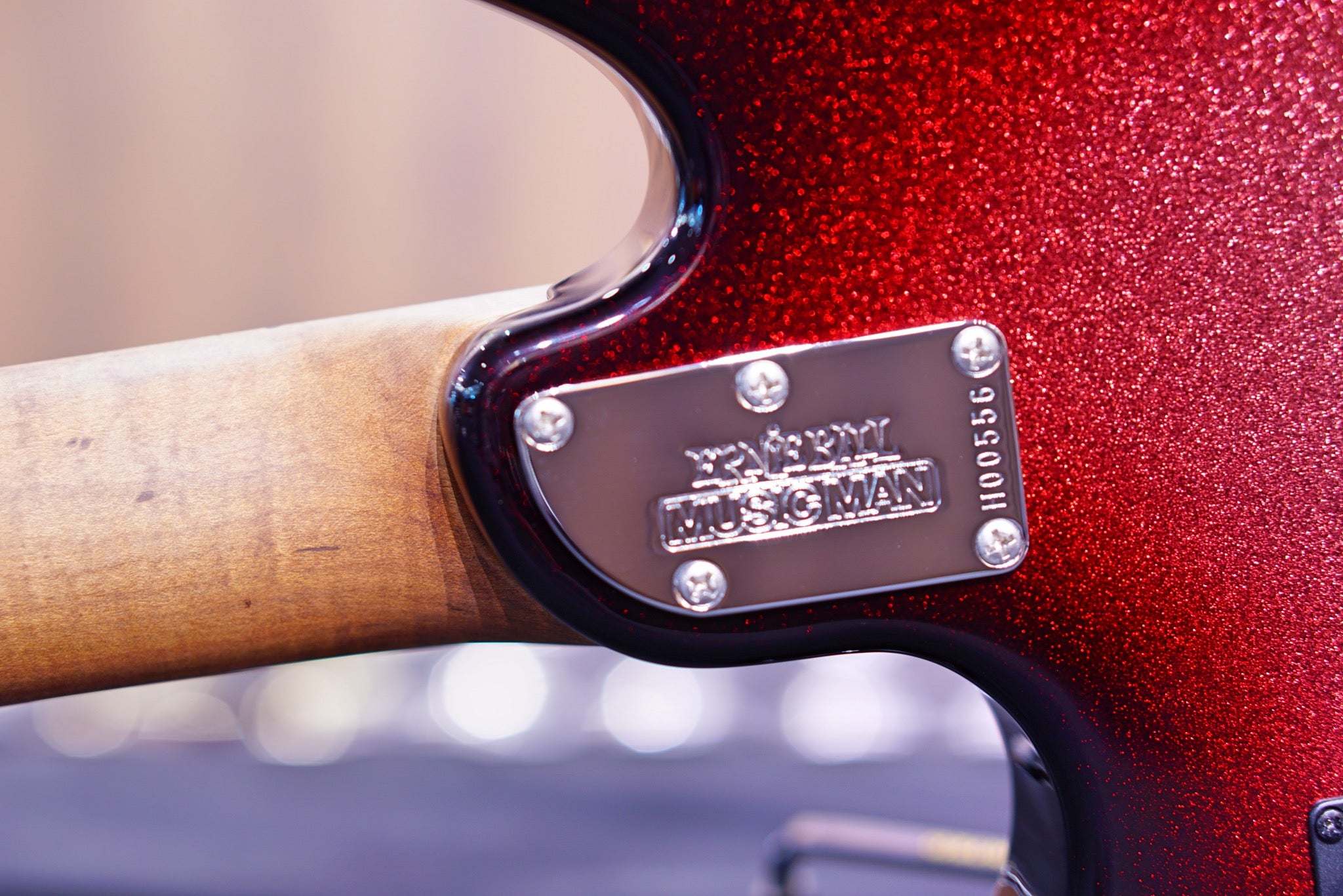 Ernie Ball Music Man Valentine Tremolo Electric Guitar - Maroon Sparkle Burst H00556 - HIENDGUITAR Musicman GUITAR