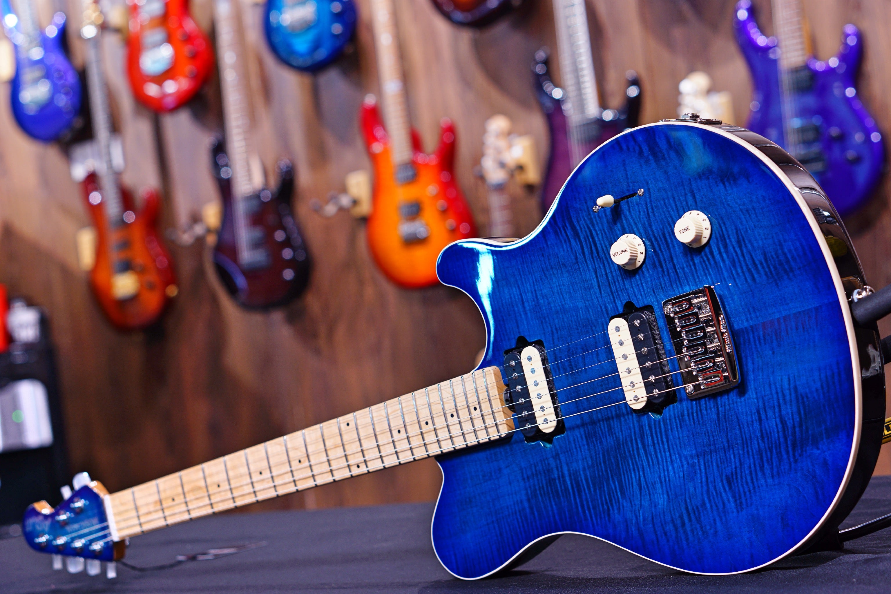 Ernie Ball Music Man Axis Super Sport HH STD - Balboa Blue Flame - Maple Matching Headstock G95466 - HIENDGUITAR Musicman GUITAR