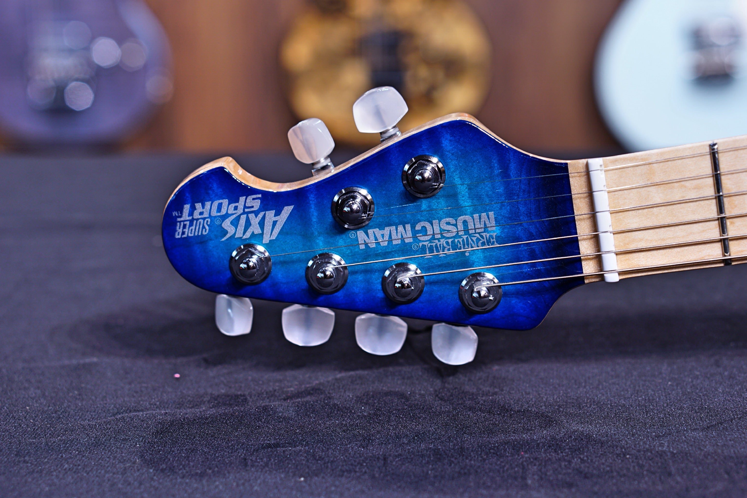 Ernie Ball Music Man Axis Super Sport HH STD - Balboa Blue Flame - Maple Matching Headstock G95466 - HIENDGUITAR Musicman GUITAR