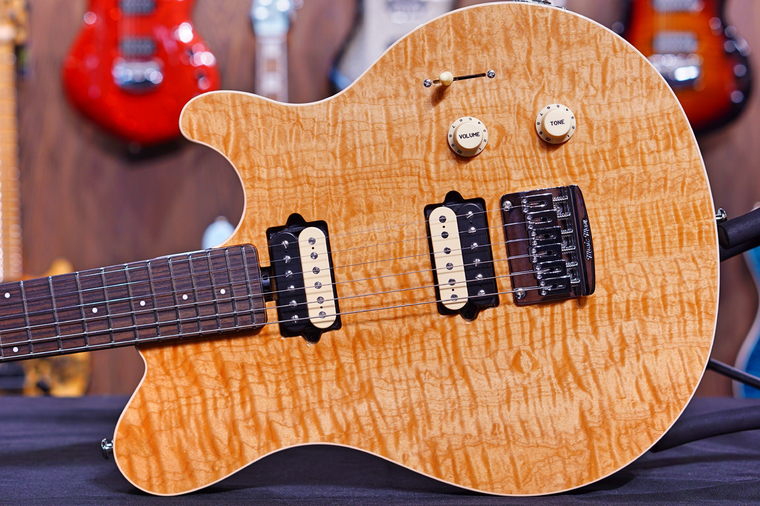 Ernie Ball Music man Axis Super Sport HH STD - Natural Gloss Flame - Rosewood Matching Headstock - G95478 - HIENDGUITAR Musicman GUITAR