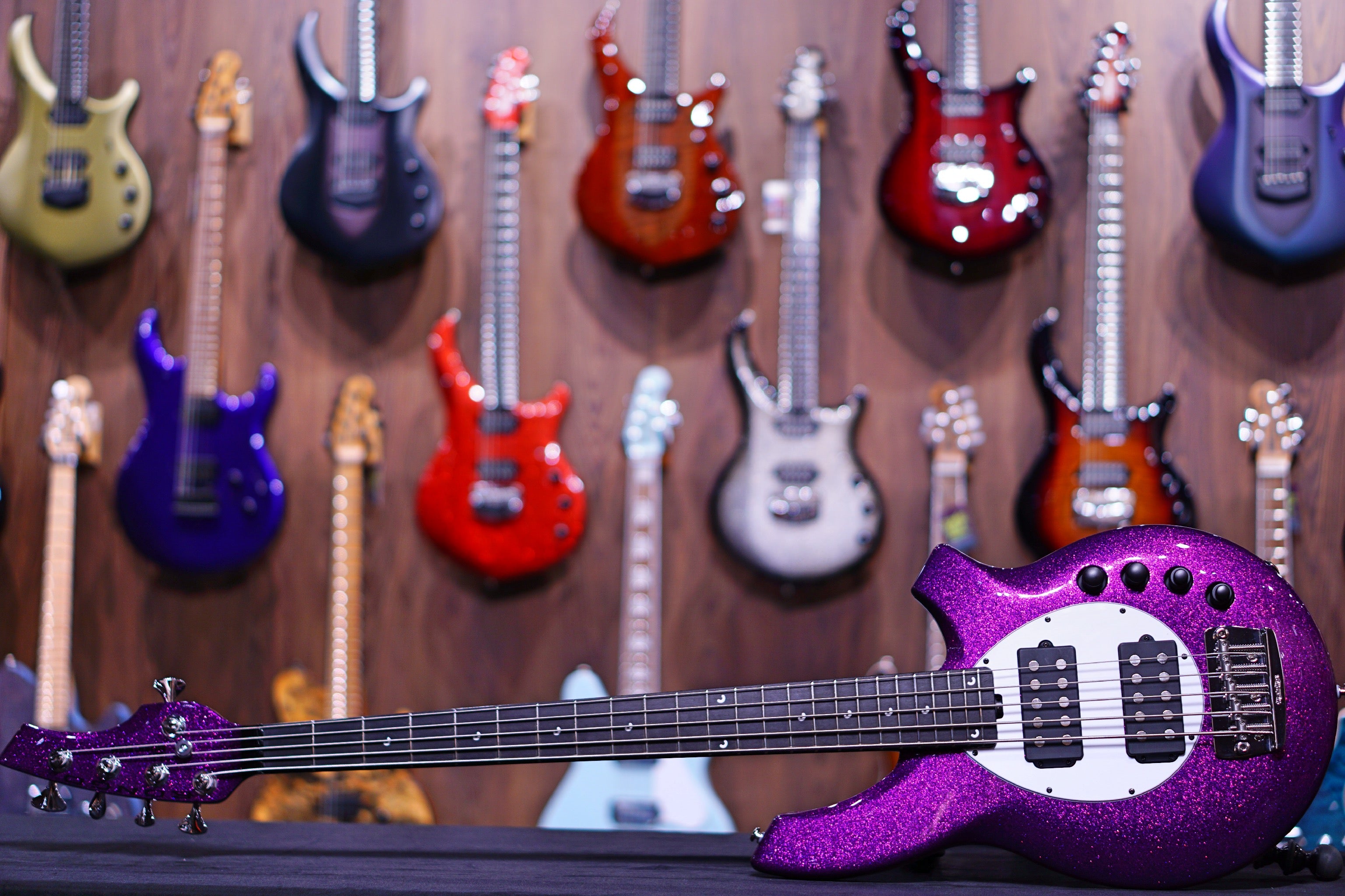 Ernie Ball Music Man Bongo 5 Bass Guitar - Fuschia Sparkle F91515 - HIENDGUITAR Musicman bass