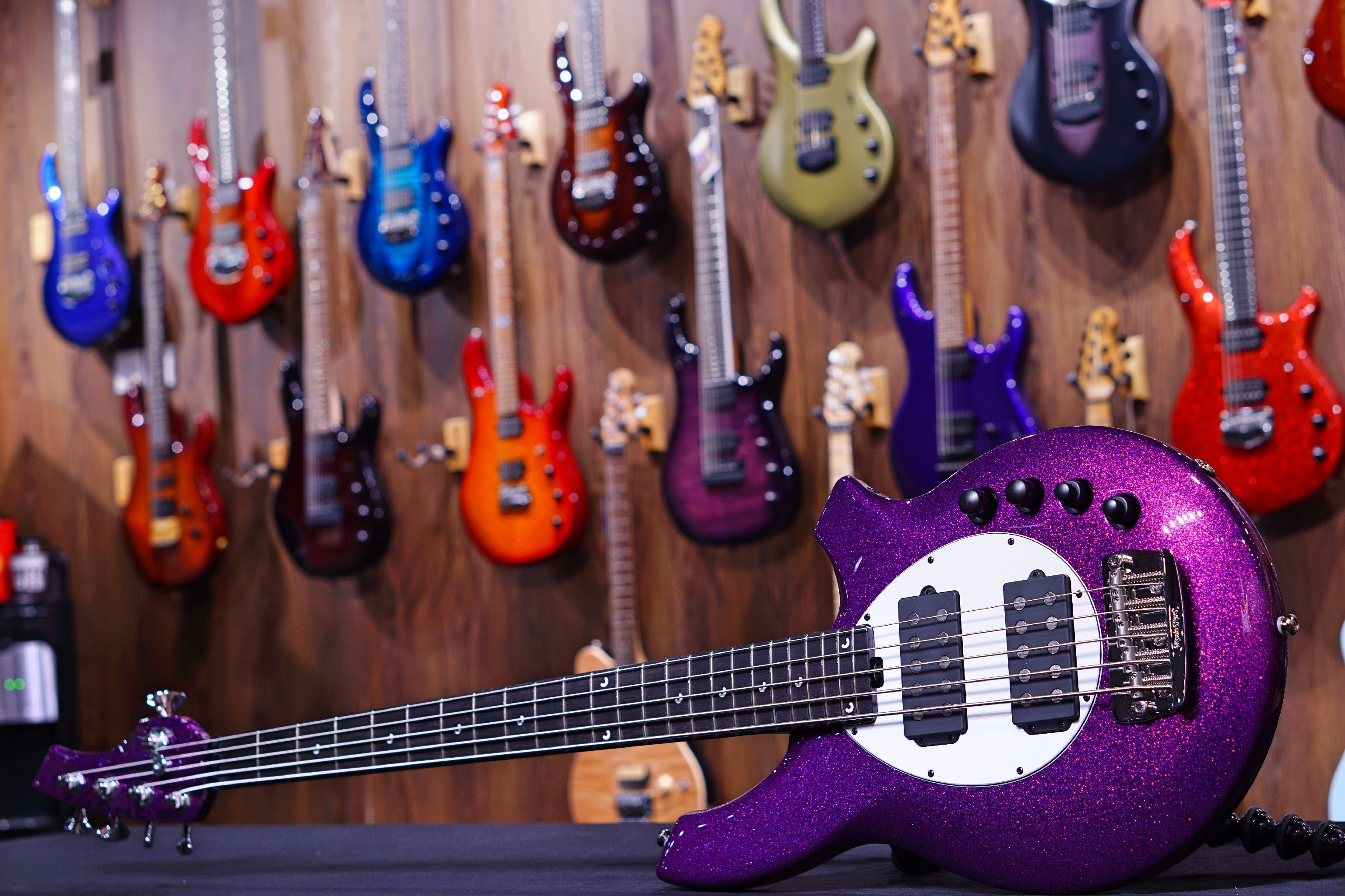 Ernie Ball Music Man Bongo 5 Bass Guitar - Fuschia Sparkle F91515 - HIENDGUITAR Musicman bass