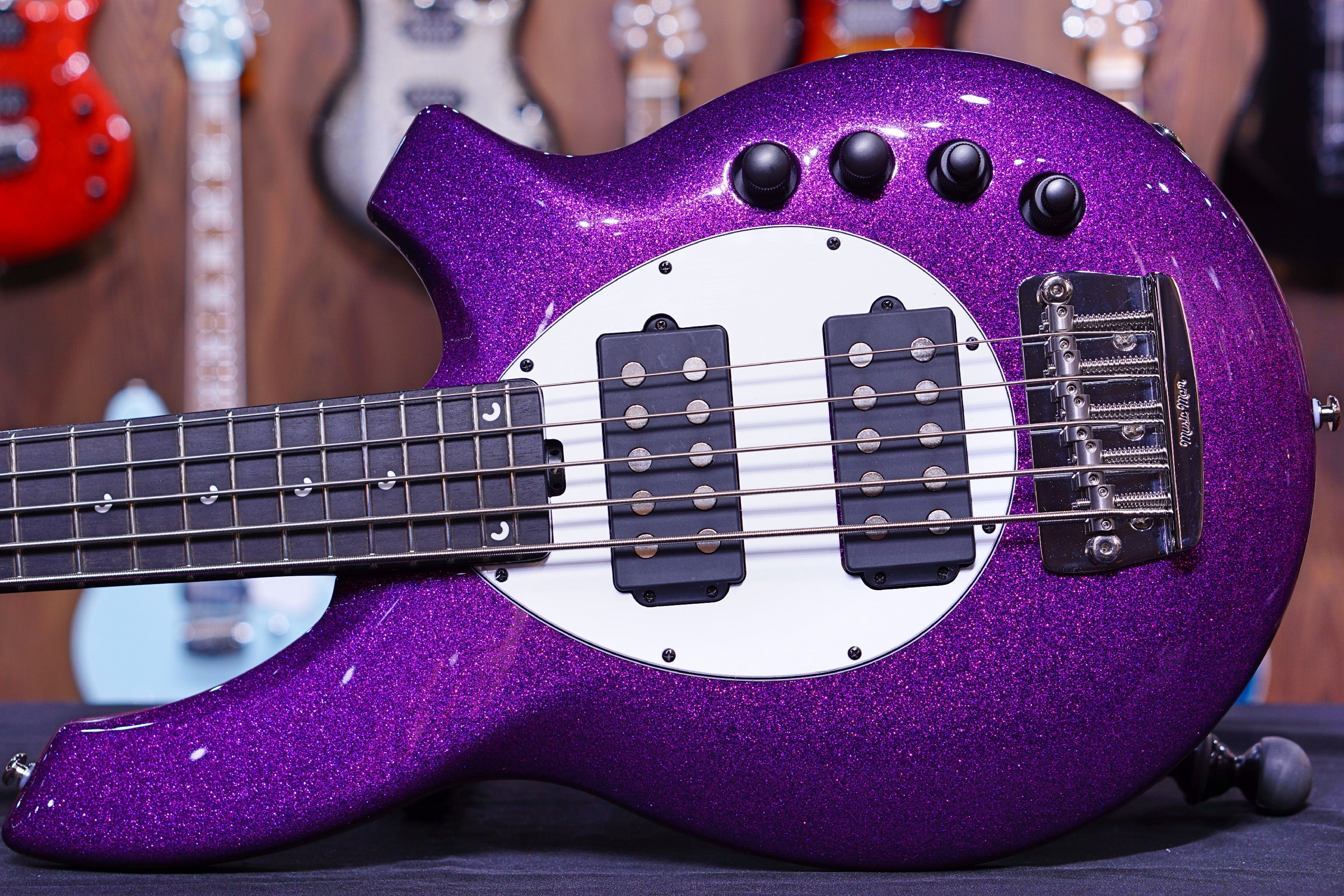 Ernie Ball Music Man Bongo 5 Bass Guitar - Fuschia Sparkle F91515 - HIENDGUITAR Musicman bass