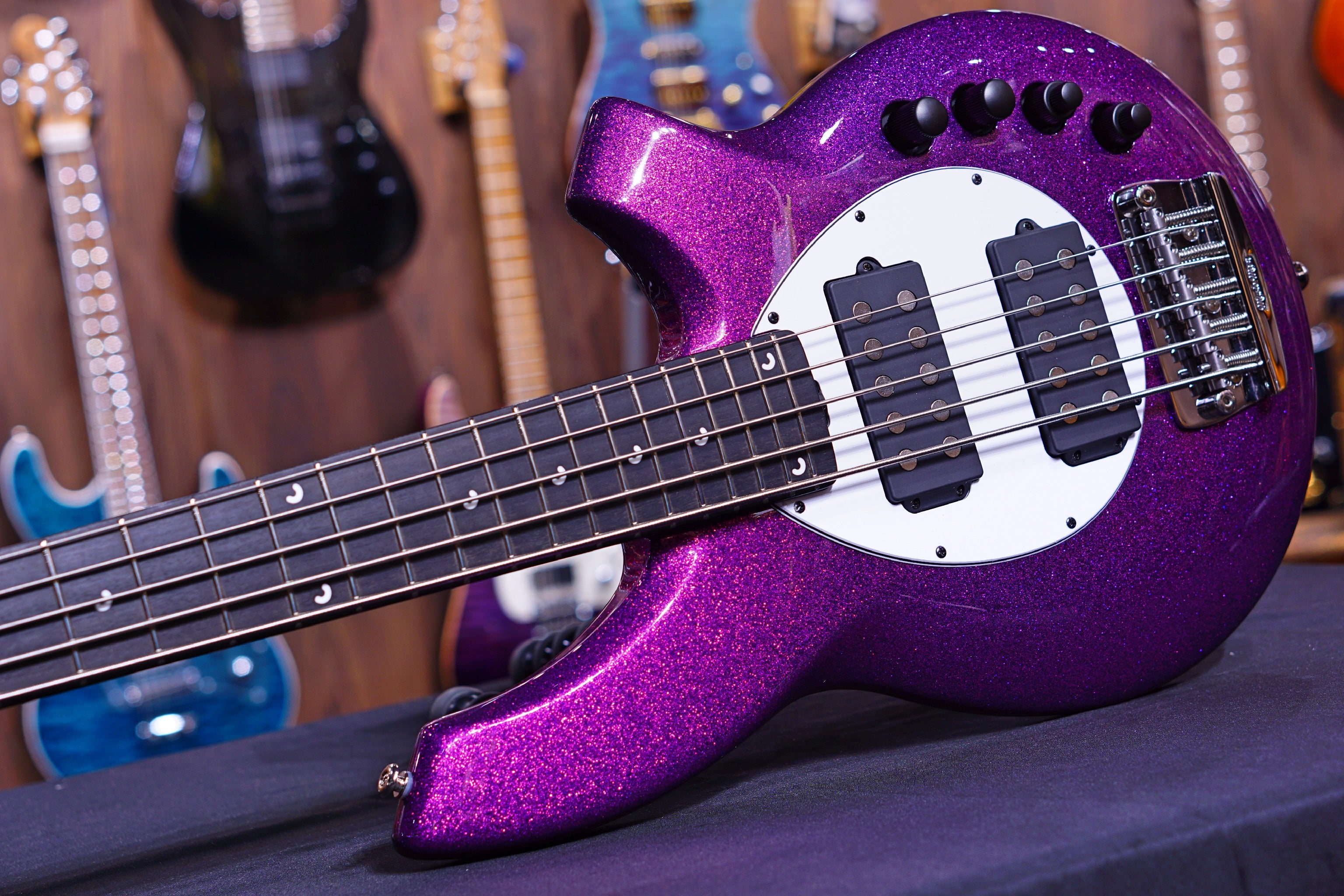 Ernie Ball Music Man Bongo 5 Bass Guitar - Fuschia Sparkle F91515 - HIENDGUITAR Musicman bass