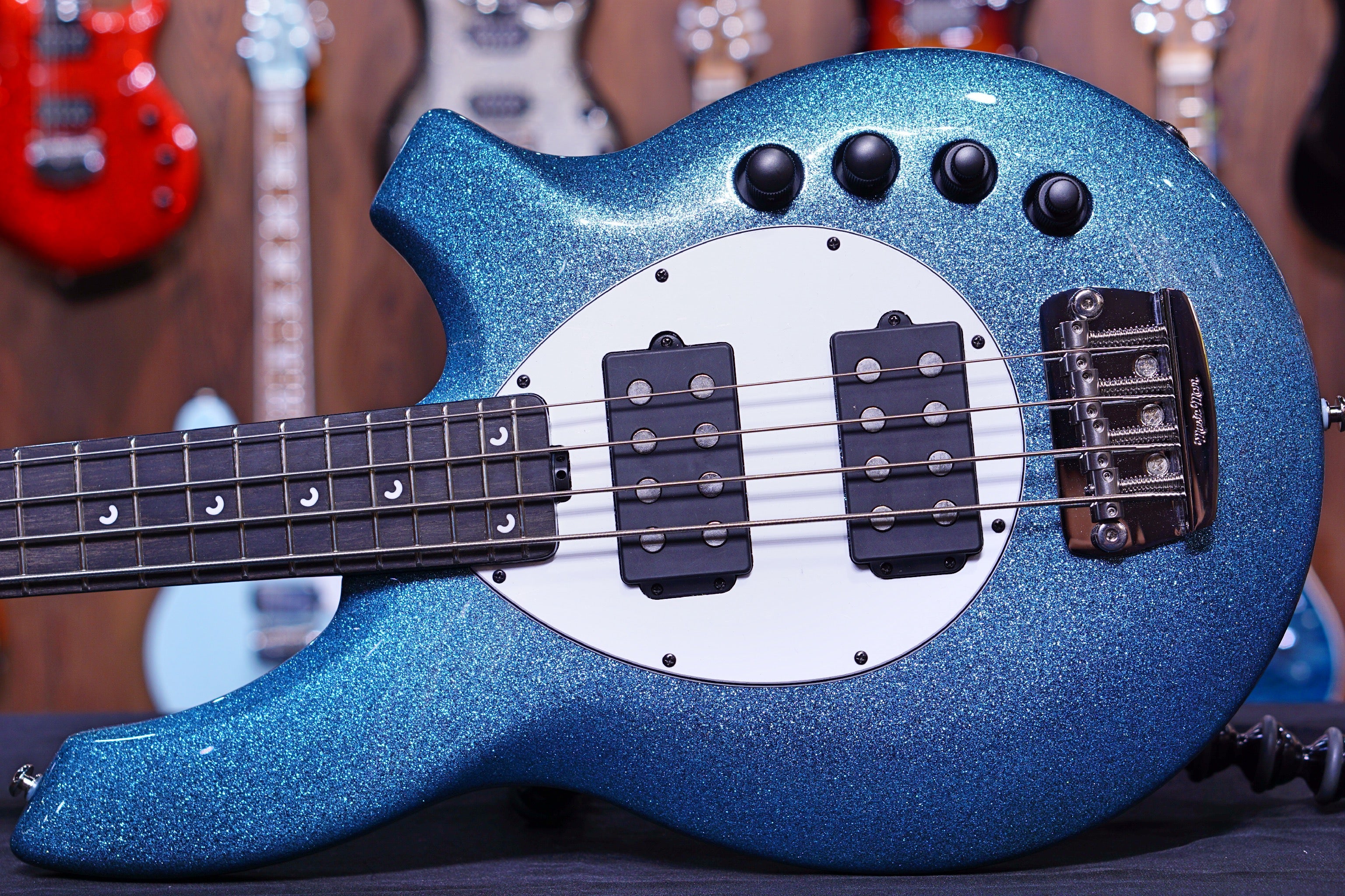 Ernie Ball Music Man Bongo 4 Bass Guitar Aqua Sparkle F87276 - HIENDGUITAR Musicman bass