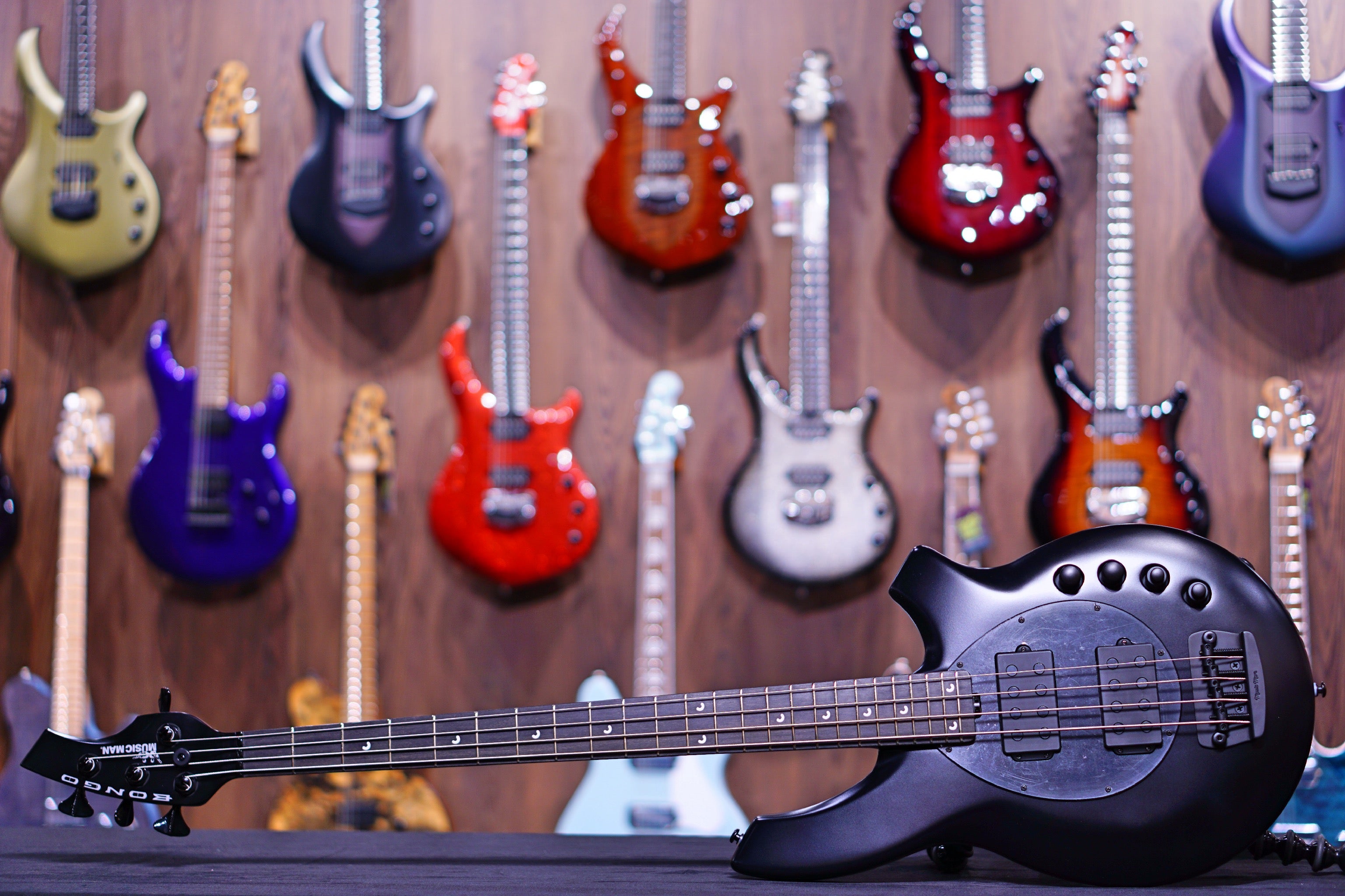 Ernie Ball Music Man Bongo 4 Bass Guitar - Stealth Black F88586 - HIENDGUITAR Musicman bass