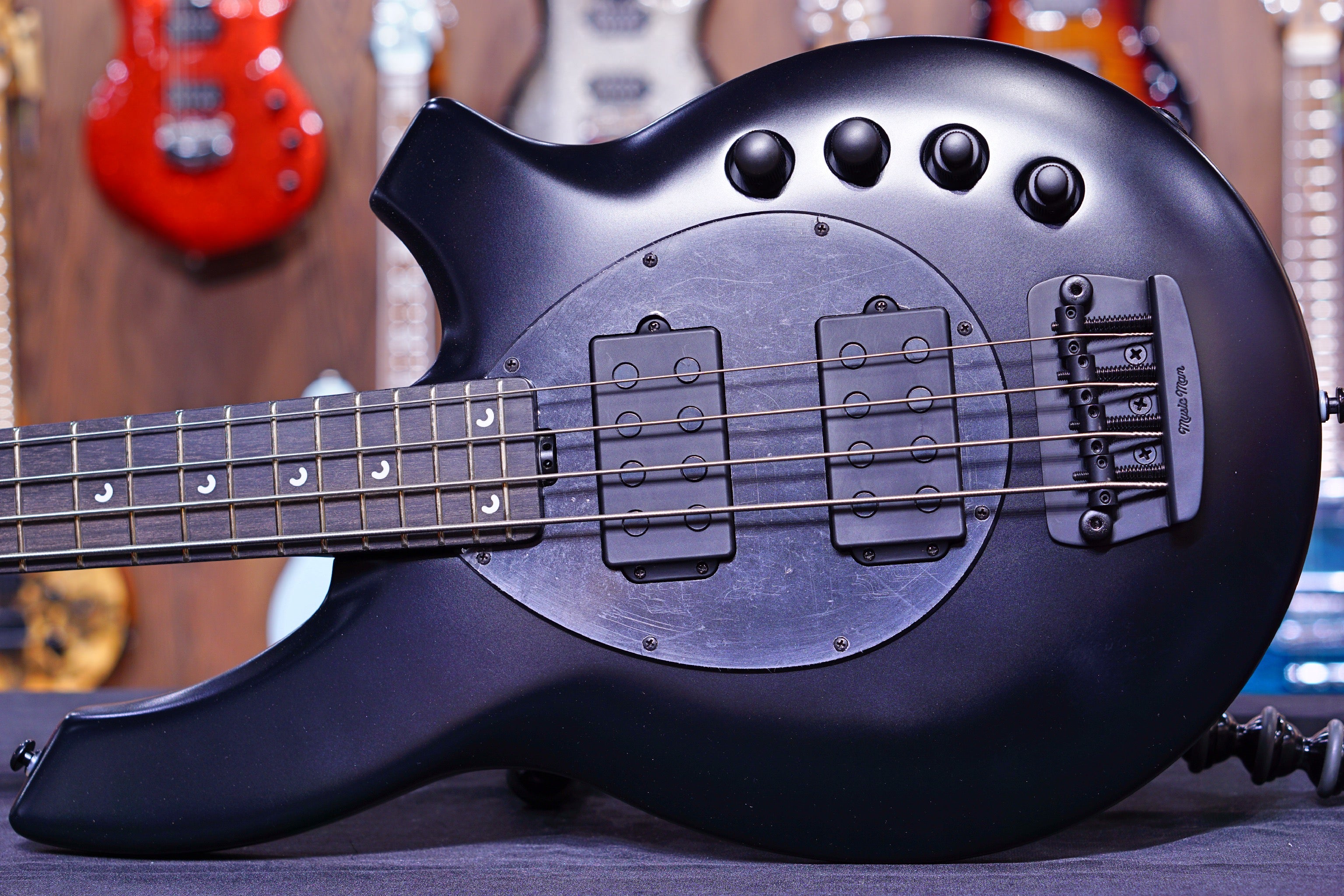 Ernie Ball Music Man Bongo 4 Bass Guitar - Stealth Black F88586 - HIENDGUITAR Musicman bass