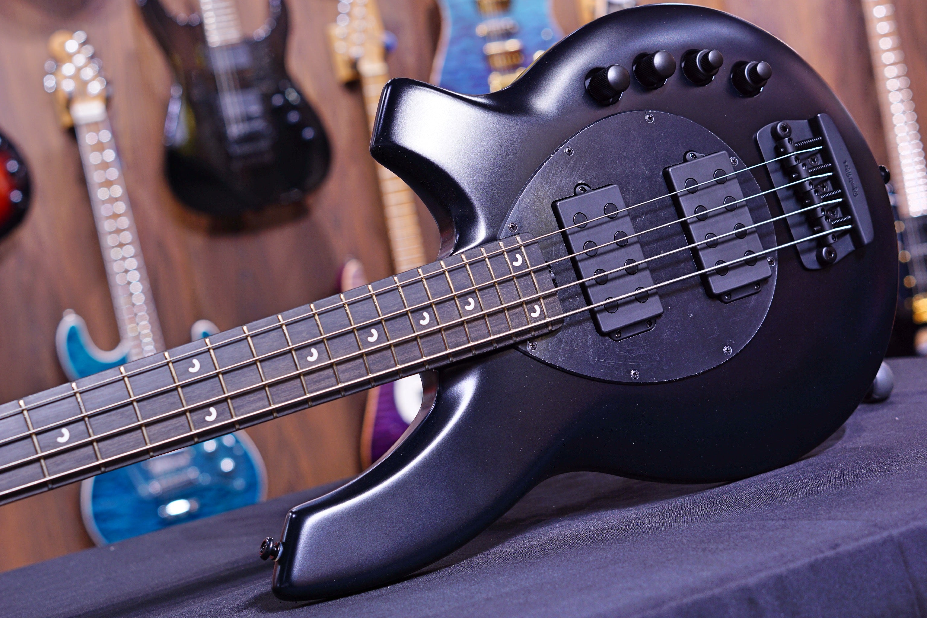Ernie Ball Music Man Bongo 4 Bass Guitar - Stealth Black F88586 - HIENDGUITAR Musicman bass