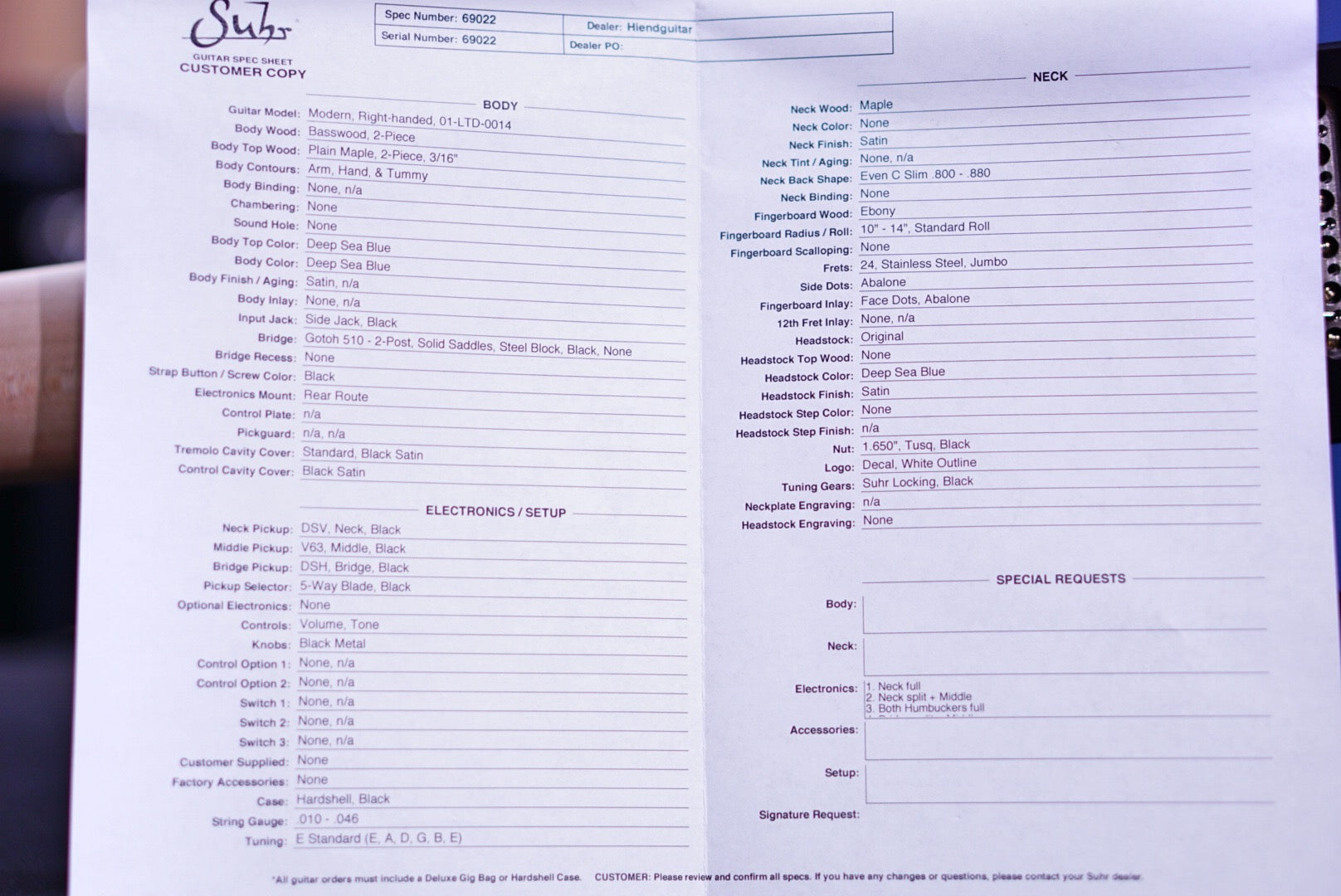 Suhr Modern Terra Limited Edition deep sea blue 510 69022 - HIENDGUITAR SUHR GUITAR