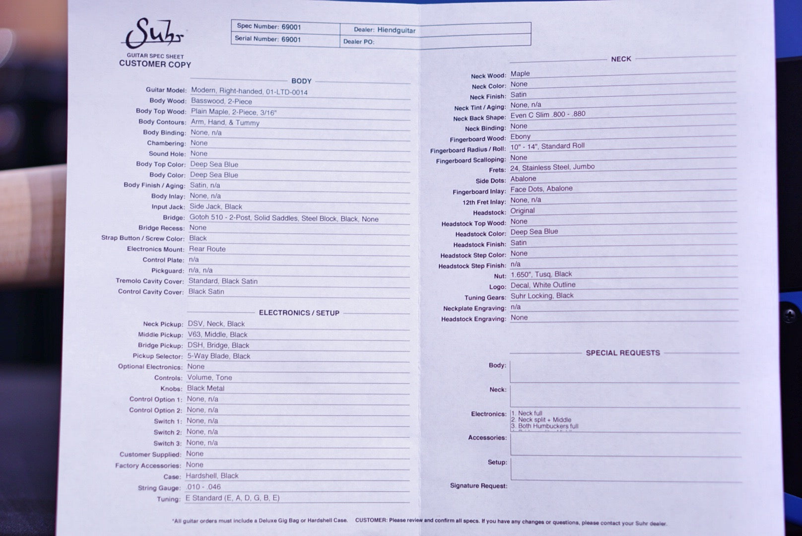 Suhr Modern Terra Limited Edition deep sea blue 510 69001 - HIENDGUITAR SUHR GUITAR