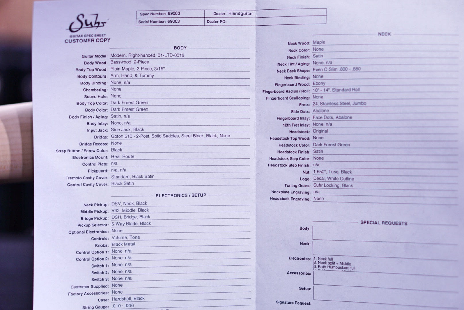 Suhr Modern Terra Limited Edition dark forest green 510 69003 - HIENDGUITAR SUHR GUITAR