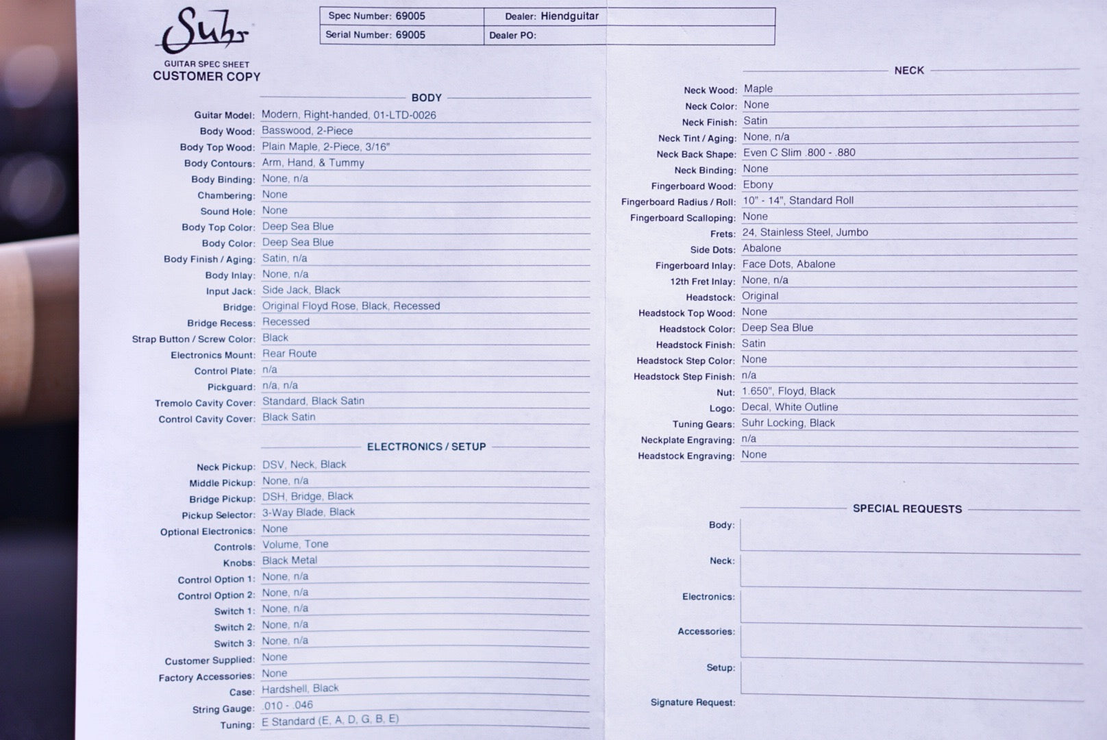 Suhr Modern Terra Limited Edition Deep Sea Blue floyd 69005 - HIENDGUITAR SUHR GUITAR