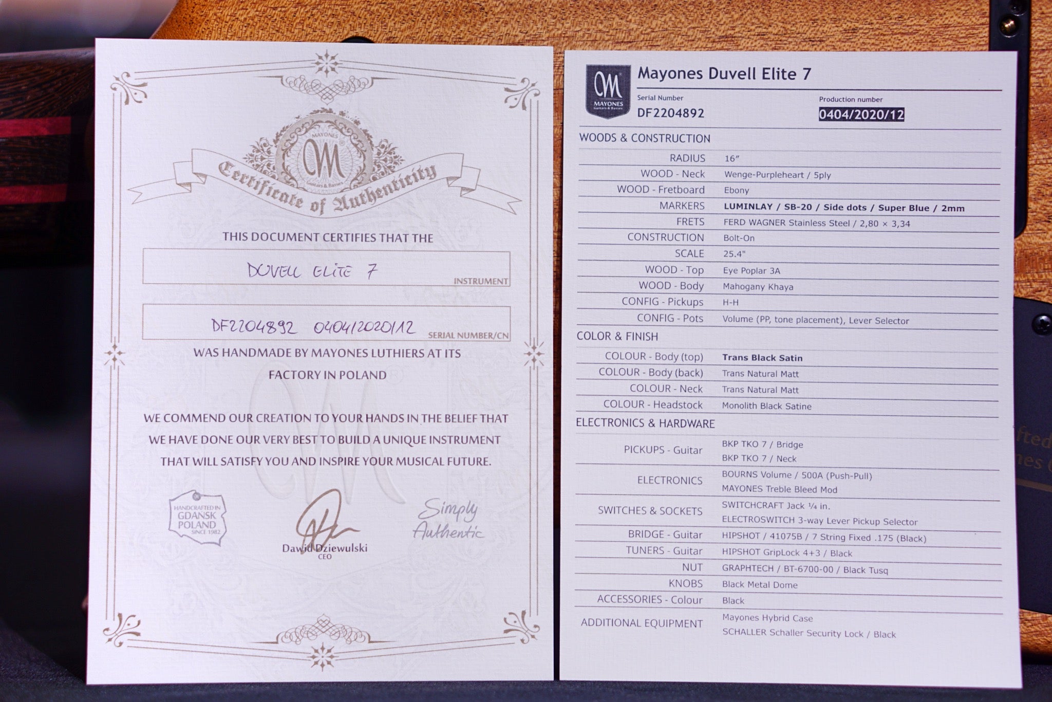 Mayones Duvell Elite 7 Trans black satine DF2204892 - HIENDGUITAR Mayones GUITAR