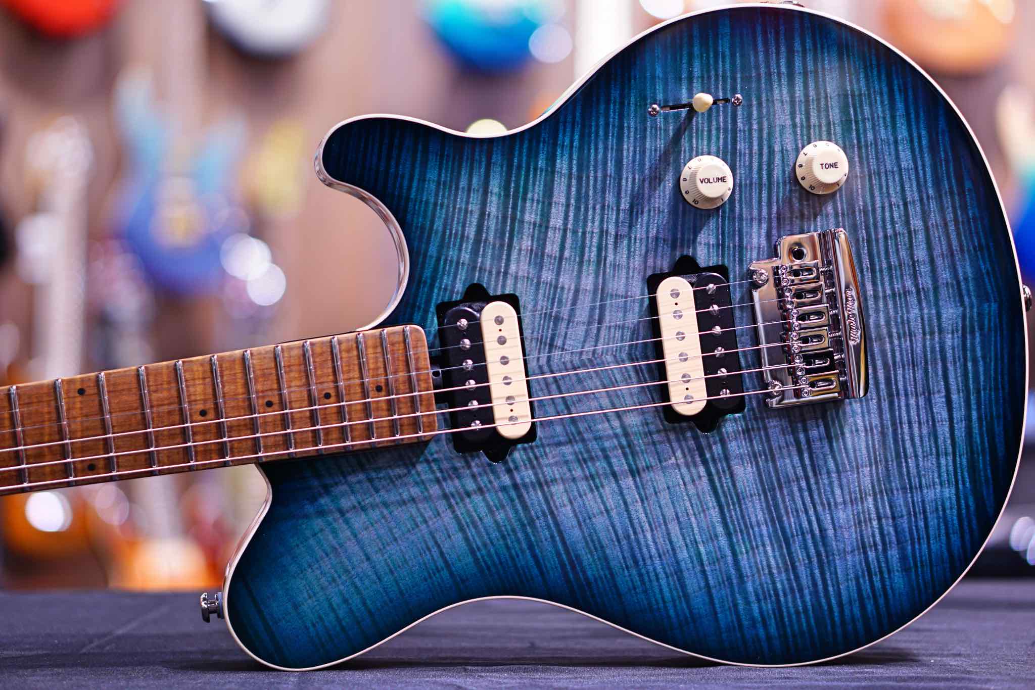 Music Man Axis Super Sport Electric Guitar - Yucatan Blue Flame G98155 - HIENDGUITAR Musicman GUITAR