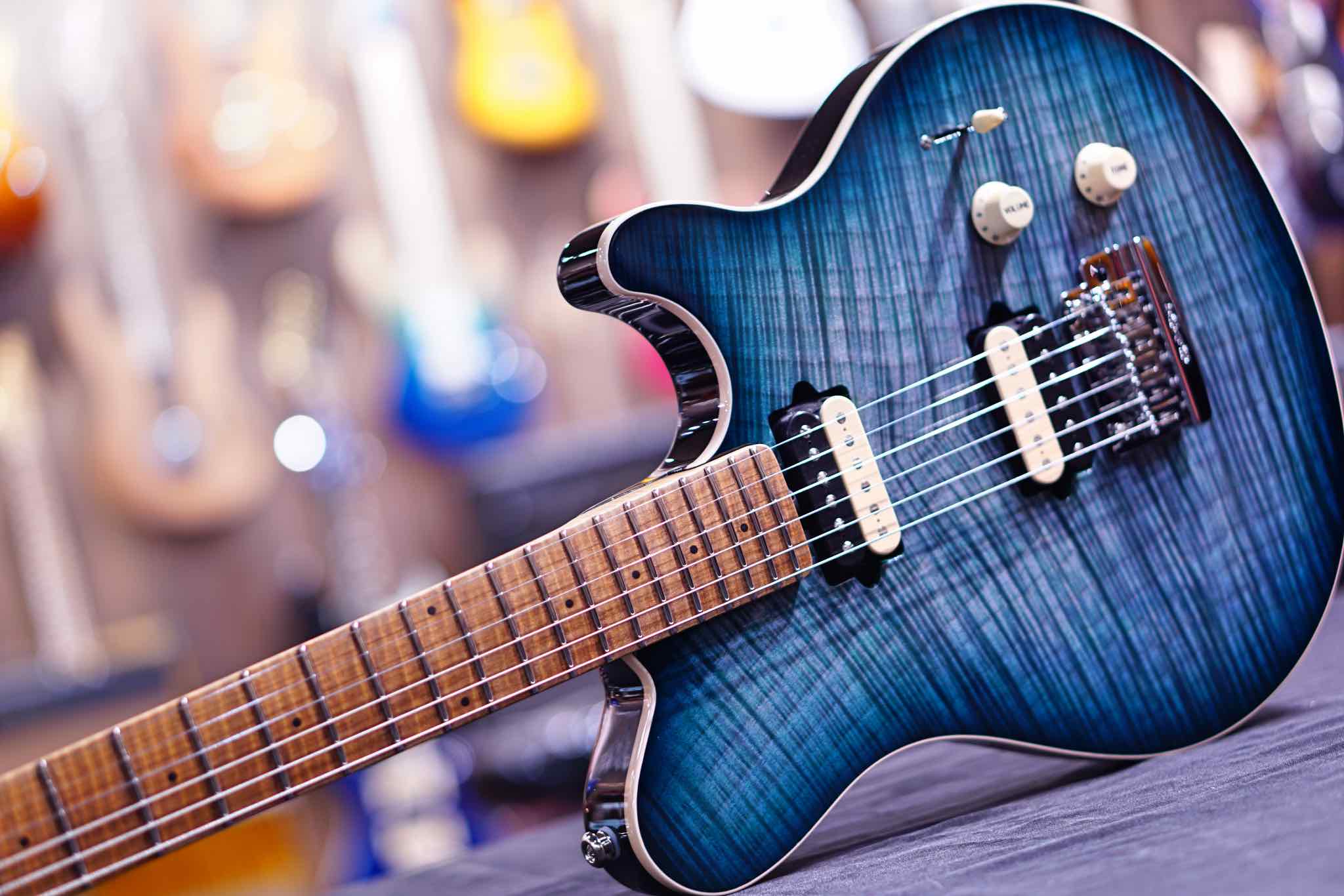Music Man Axis Super Sport Electric Guitar - Yucatan Blue Flame G98155 - HIENDGUITAR Musicman GUITAR