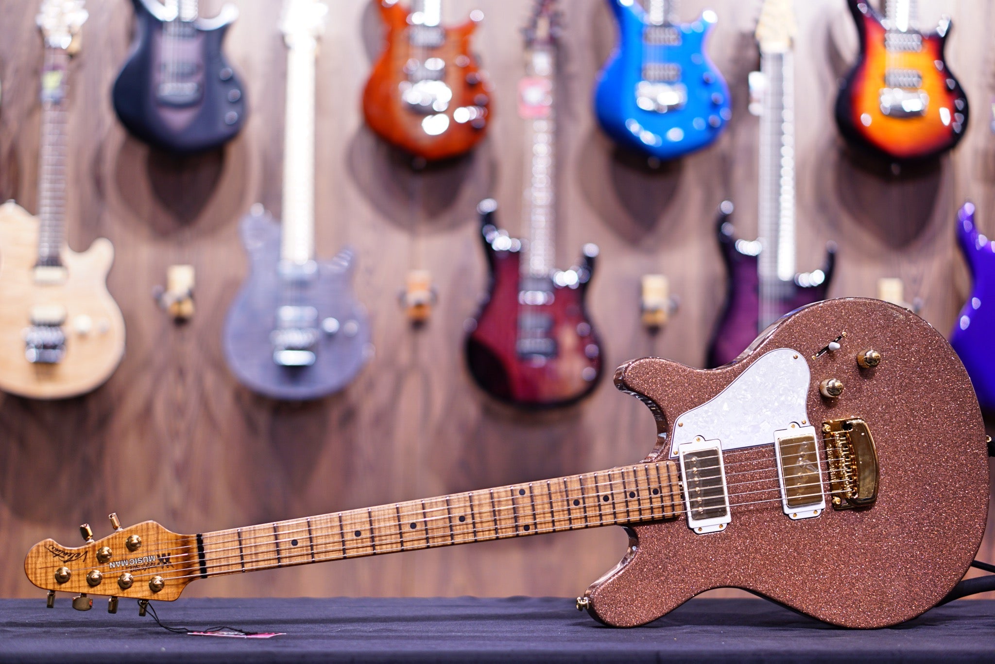 Ernie Ball Music Man Valentine Tremolo Electric Guitar - Pink Champagne Sparkle H00112 - HIENDGUITAR Musicman GUITAR