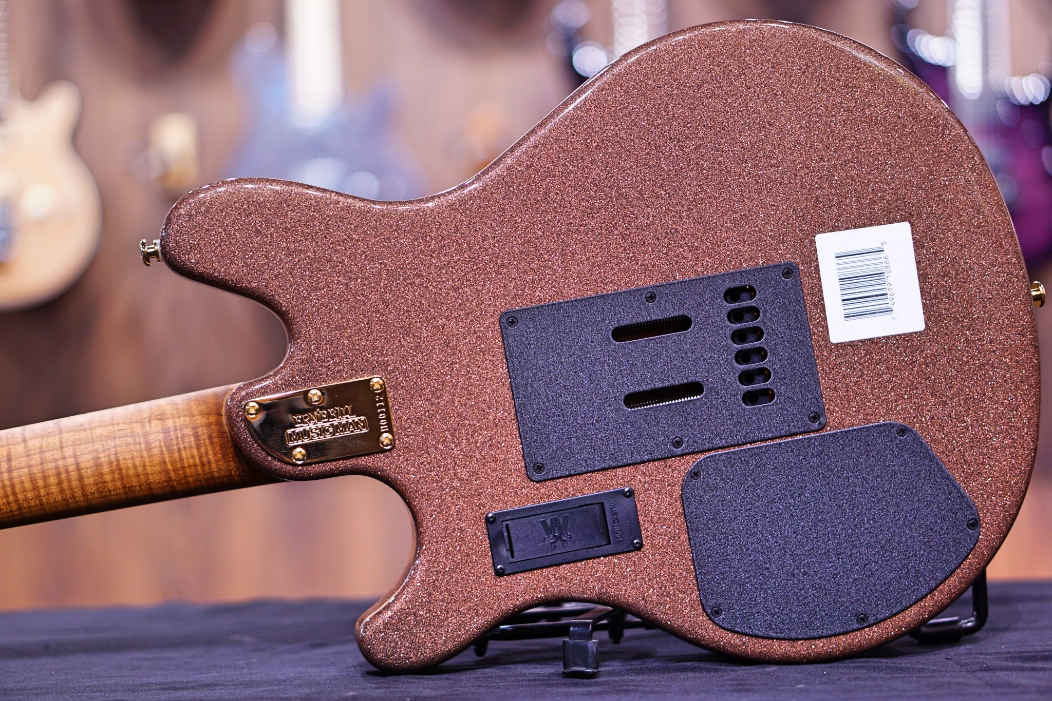 Ernie Ball Music Man Valentine Tremolo Electric Guitar - Pink Champagne Sparkle H00112 - HIENDGUITAR Musicman GUITAR