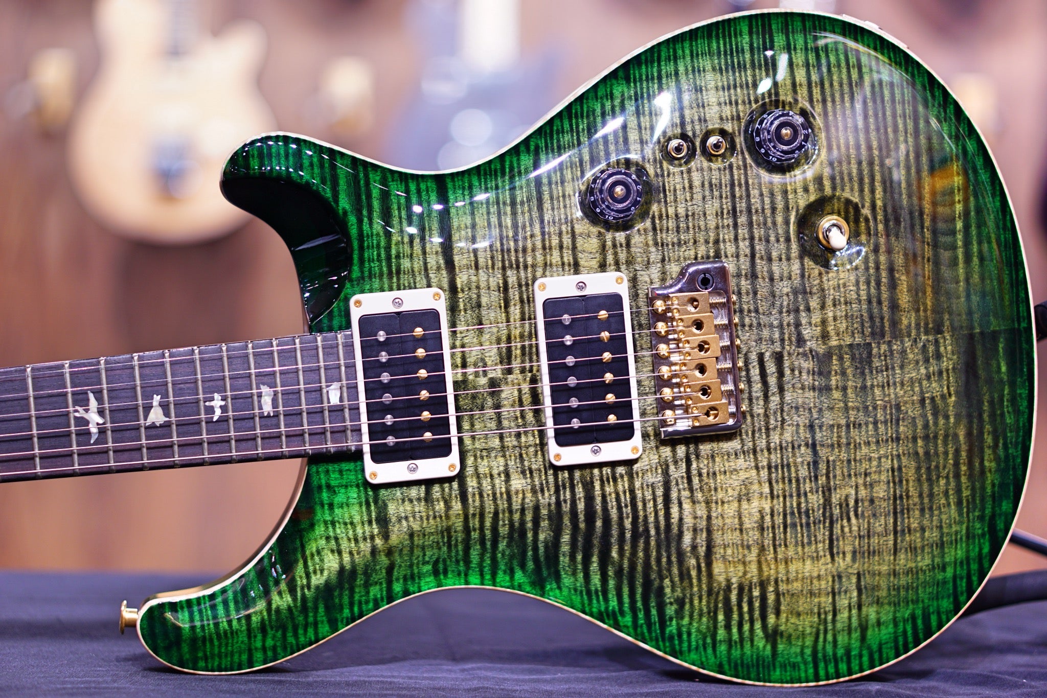 PRS 35th Anniversary Custom 24 - Obsidian Green Burst Hybrid 10top Regular Neck 0328960 - HIENDGUITAR PRS GUITAR