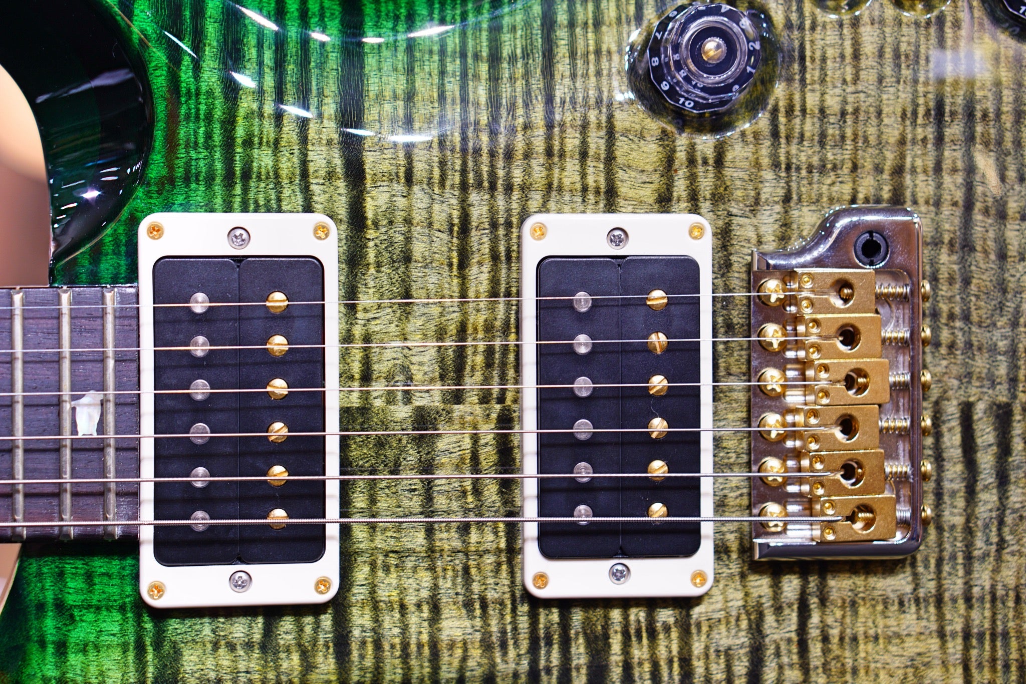 PRS 35th Anniversary Custom 24 - Obsidian Green Burst Hybrid 10top Regular Neck 0328960 - HIENDGUITAR PRS GUITAR