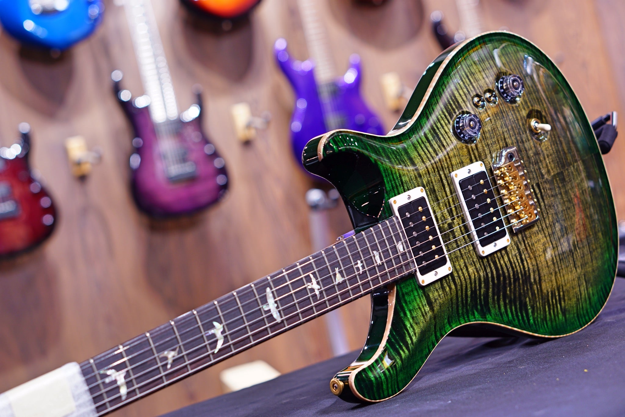 PRS 35th Anniversary Custom 24 - Obsidian Green Burst Hybrid 10top Regular Neck 0328960 - HIENDGUITAR PRS GUITAR