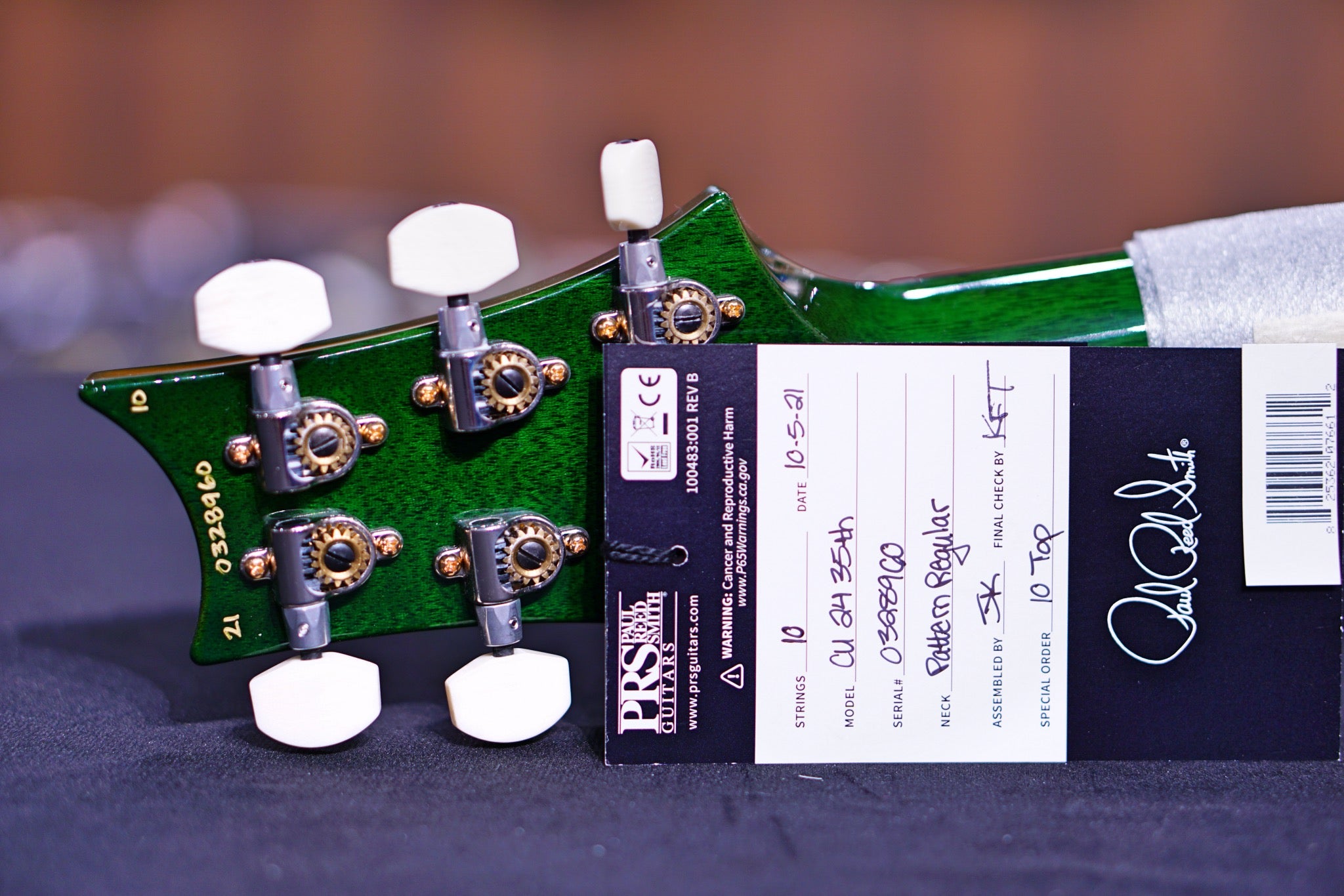 PRS 35th Anniversary Custom 24 - Obsidian Green Burst Hybrid 10top Regular Neck 0328960 - HIENDGUITAR PRS GUITAR