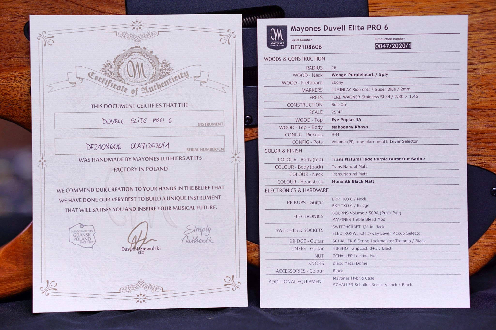 Mayones Duvell Elite Pro 6 Trans natural fade purple burst out satine DF2108606 - HIENDGUITAR mayones GUITAR