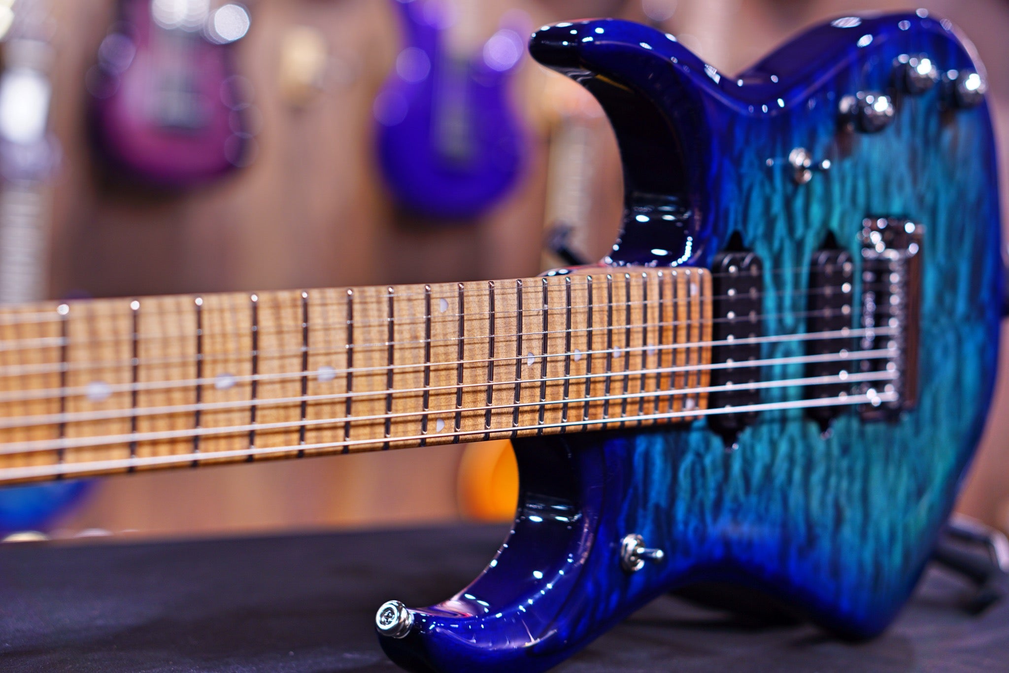 Ernie Ball Music Man JP15 7 Electric Guitar - Cerulean Paradise Quilt F94598 - HIENDGUITAR Musicman GUITAR