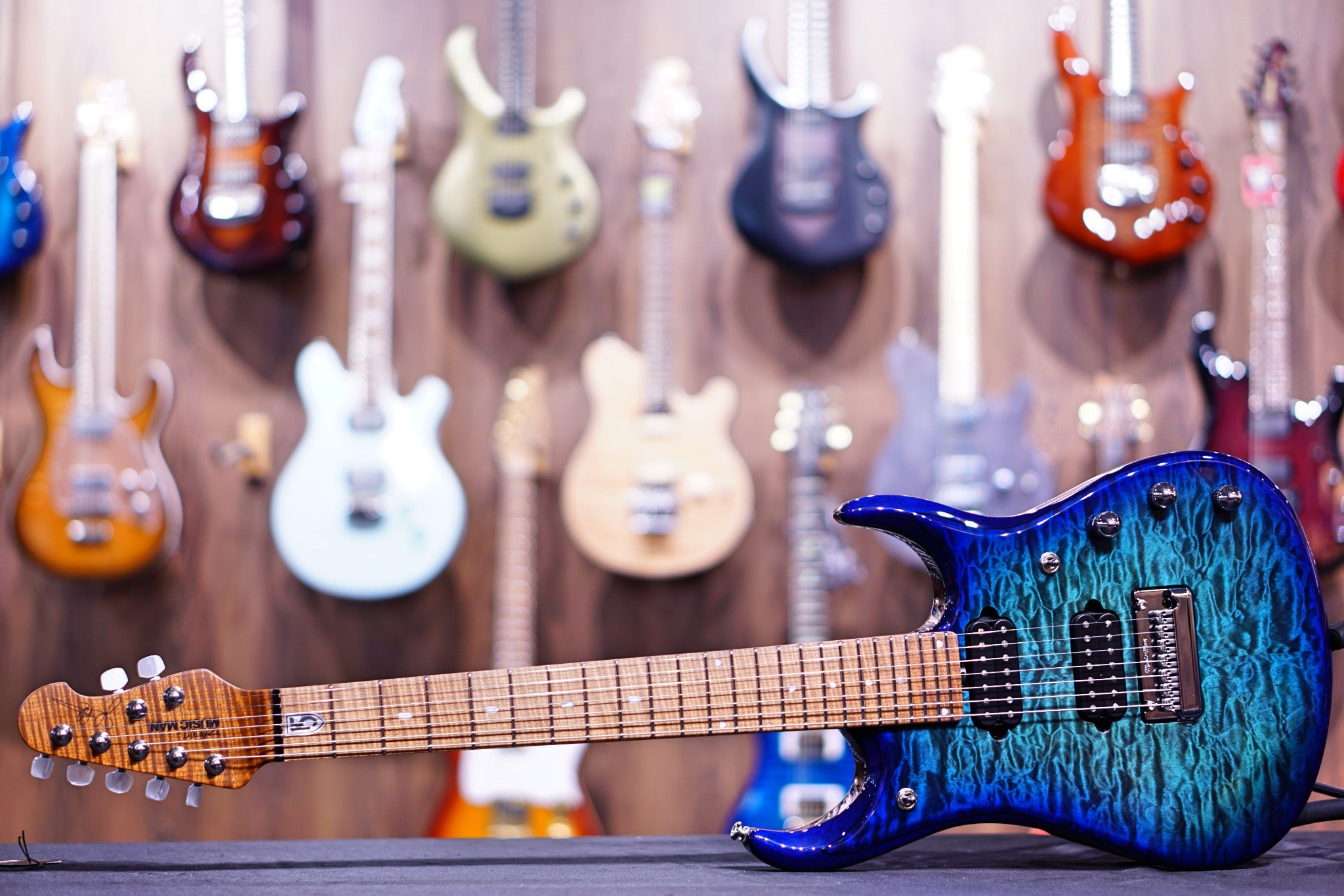 Ernie Ball Music Man JP15 7 Electric Guitar - Cerulean Paradise Quilt F94598 - HIENDGUITAR Musicman GUITAR