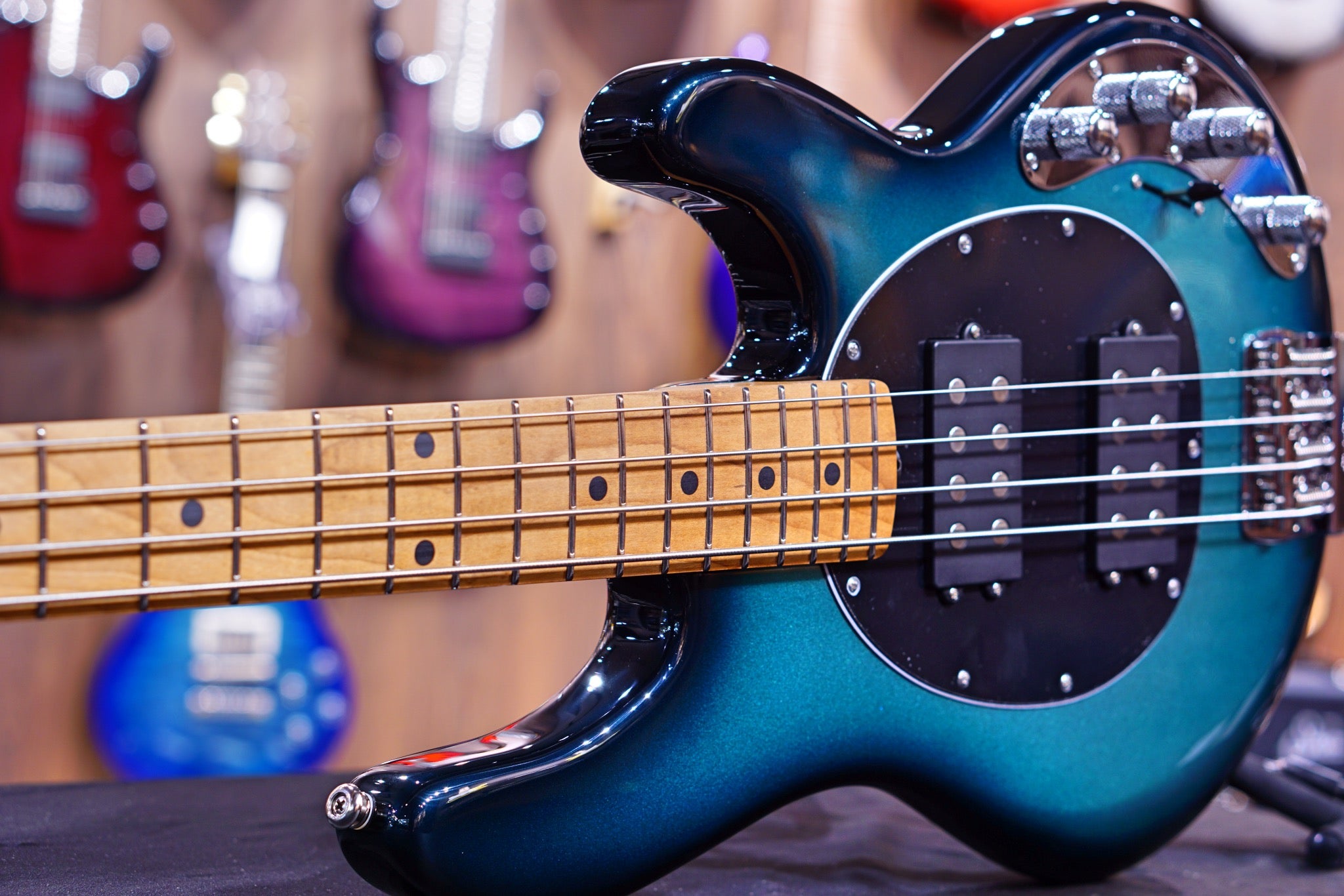 Ernie Ball Music Man StingRay Special 4 HH Bass Guitar - Frost Green Pearl F95748 - HIENDGUITAR Musicman bass