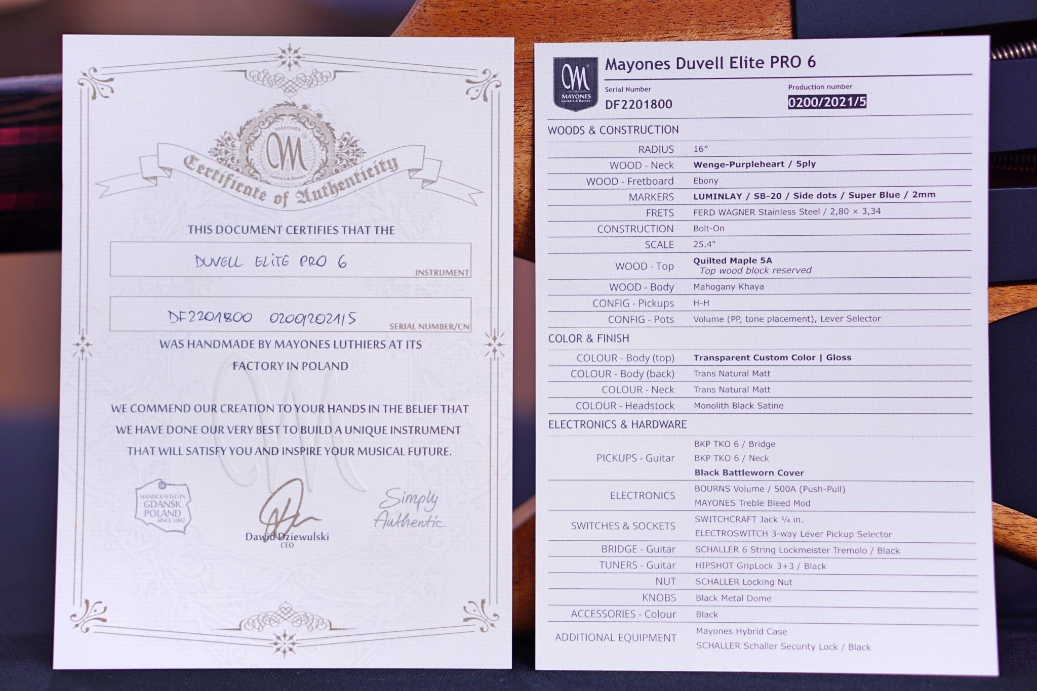 Mayones Duvell Elite Pro 6 5A Quilt Custom color DF2201800 - HIENDGUITAR Mayones GUITAR