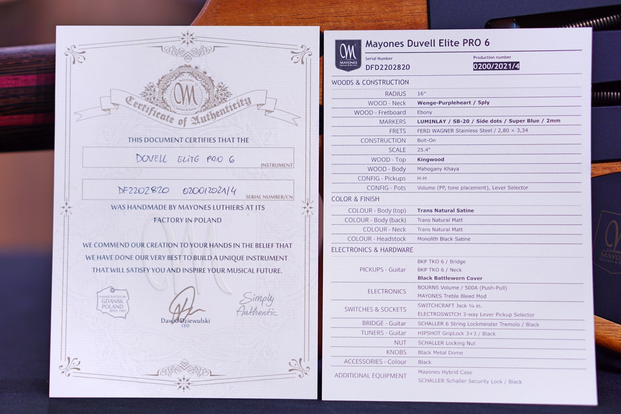 Mayones Duvell Elite Pro 6 kingwood DF22018070 - HIENDGUITAR Mayones GUITAR