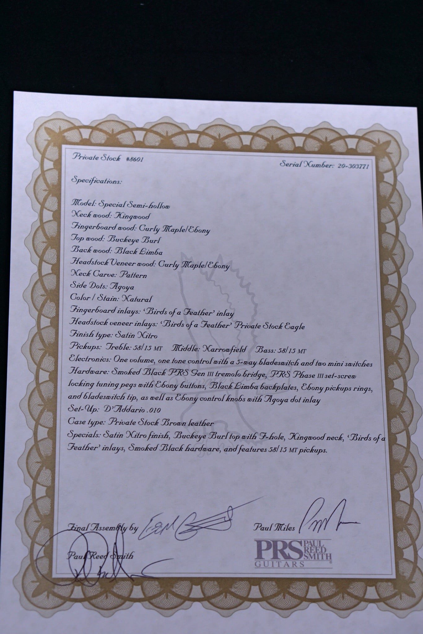 PRS Private stock Special semi hollow buckeye burl birds of a feather #8601 - HIENDGUITAR PRS GUITAR