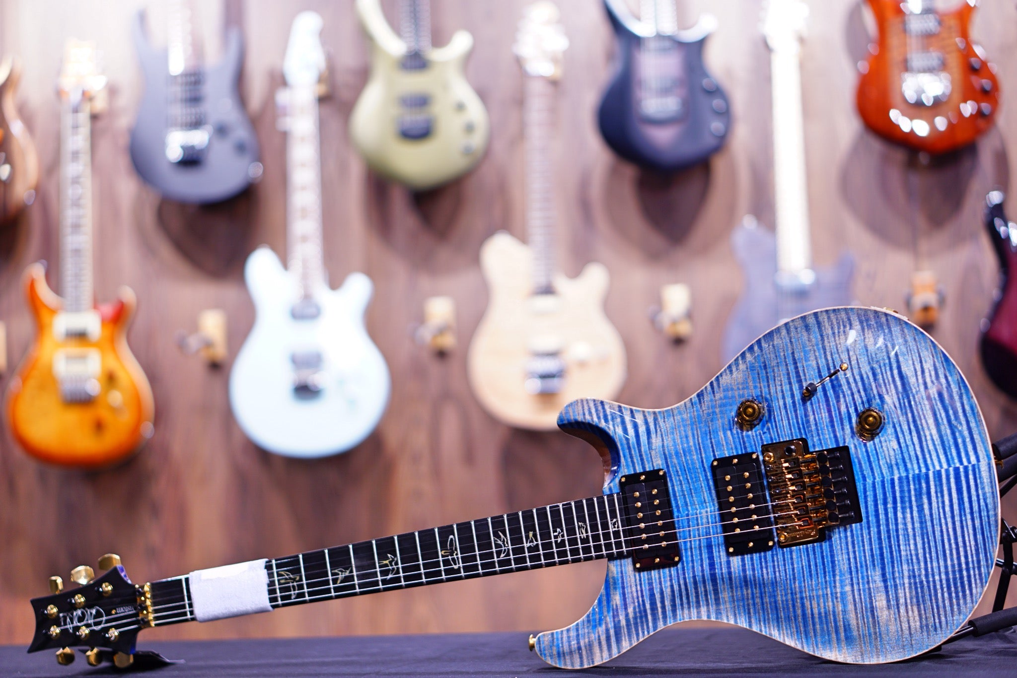 PRS Custom 24 Floyd wood library faded blue jeans stained flame neck run 0336245 - HIENDGUITAR PRS GUITAR